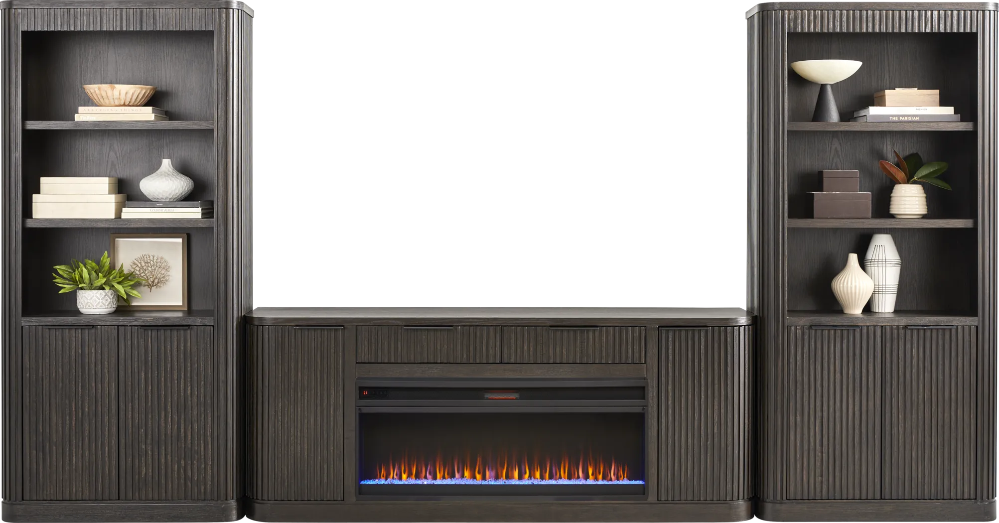 Logan Fields Dark Brown 4 Pc Wall Unit with Electric Fireplace - Image 2