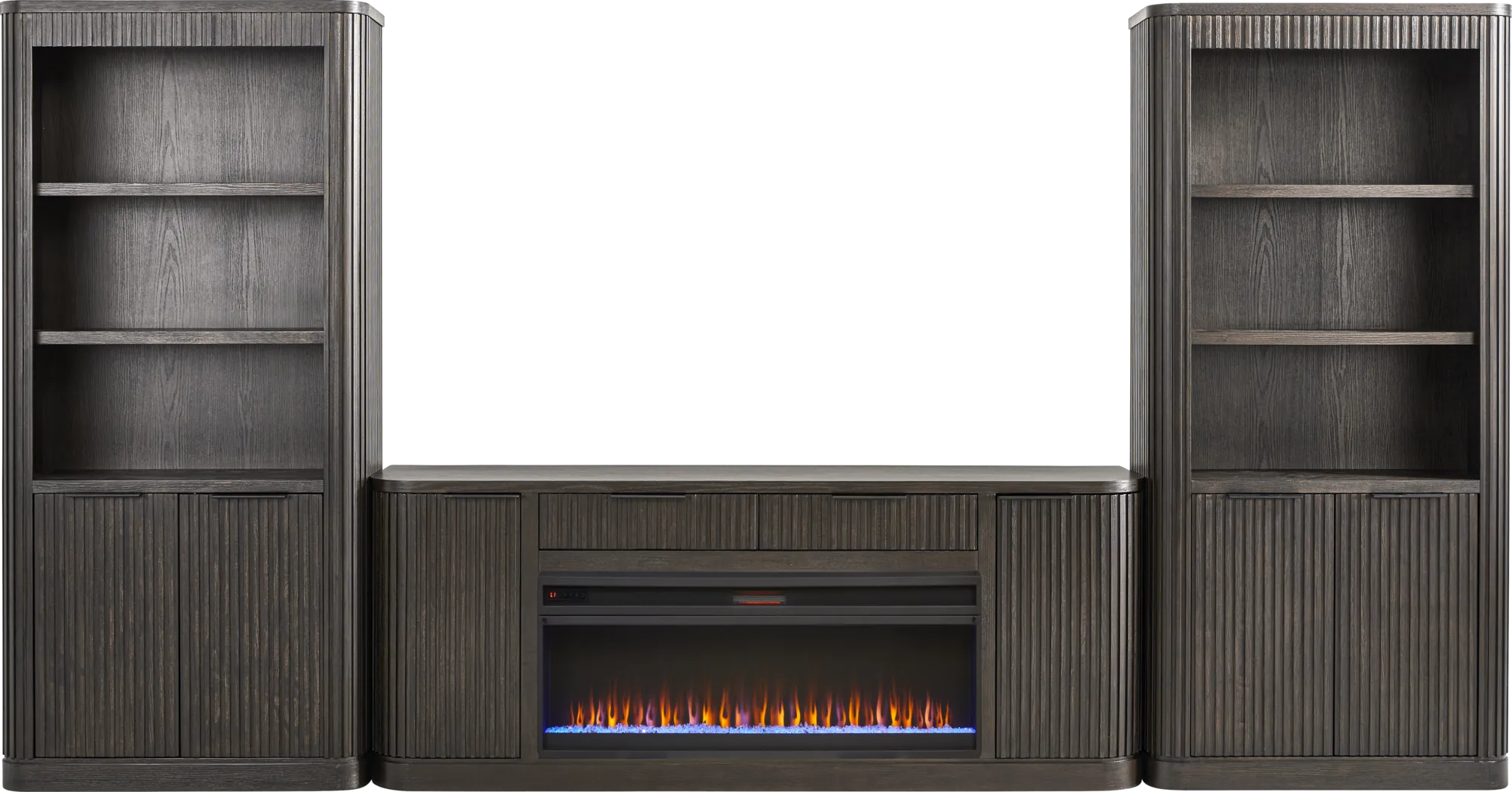 Logan Fields Dark Brown 4 Pc Wall Unit with Electric Fireplace - Image 1