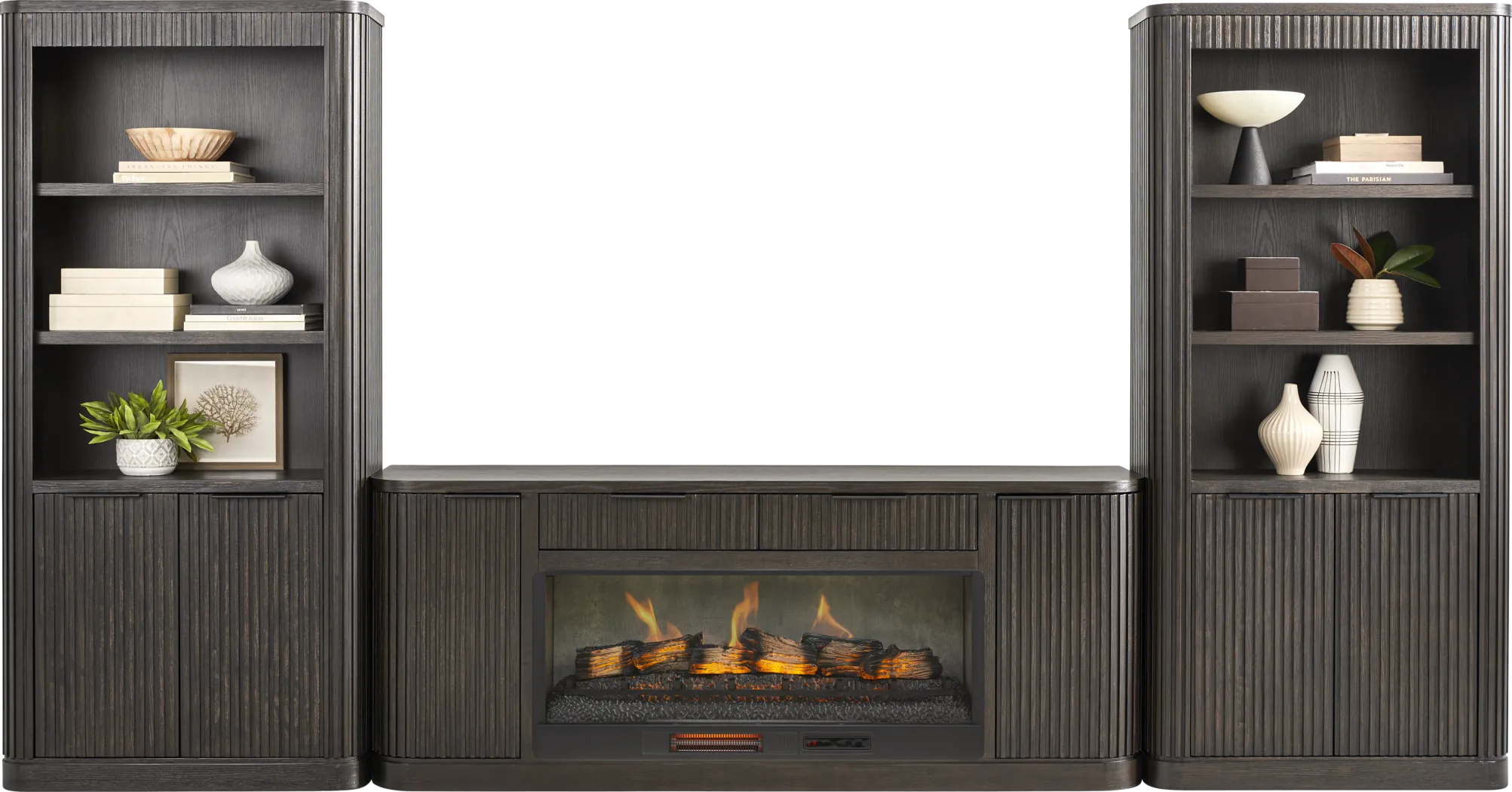 Logan Fields Dark Brown 4 Pc Wall Unit with Electric Log Fireplace - Image 2