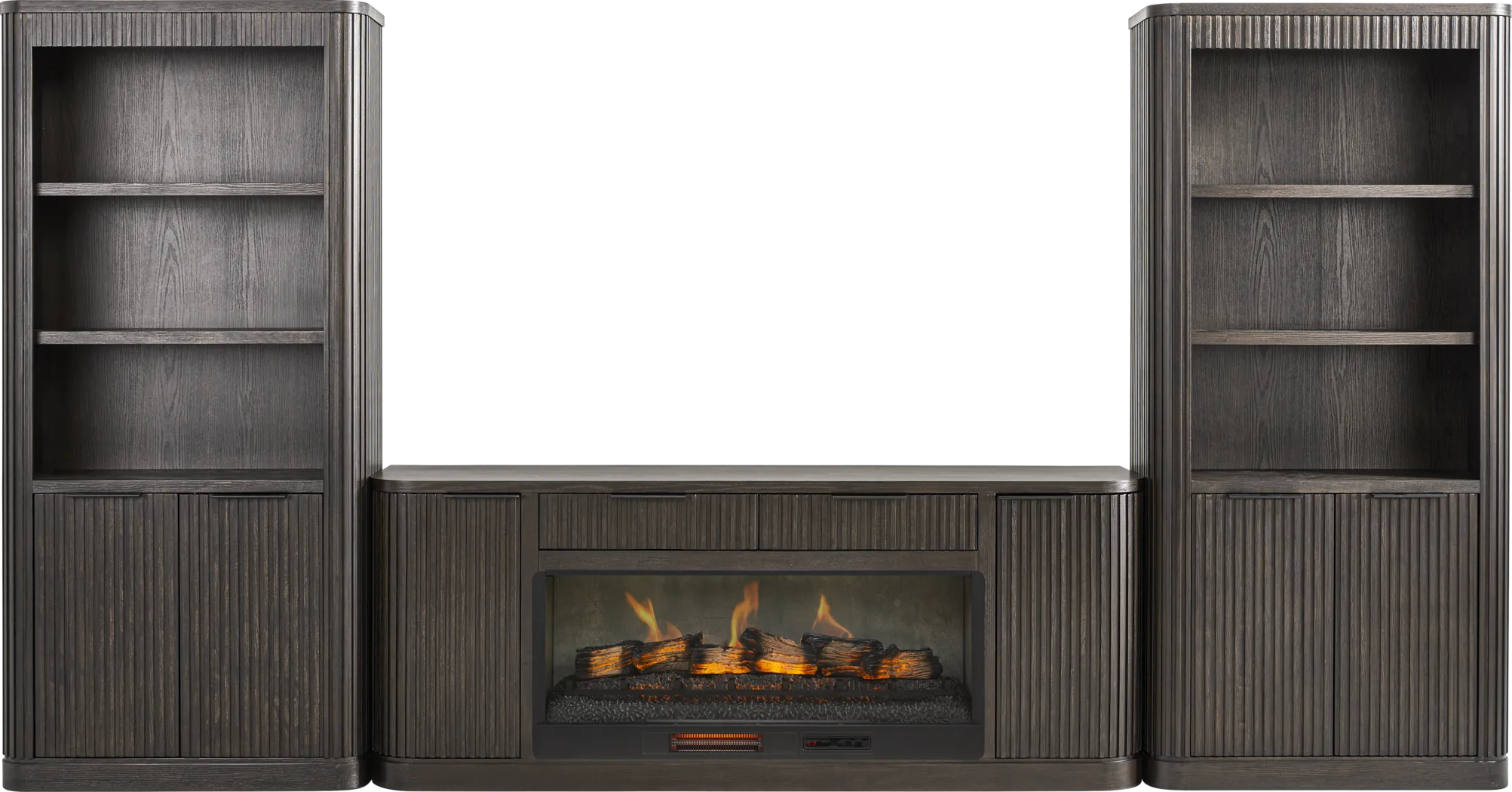 Logan Fields Dark Brown 4 Pc Wall Unit with Electric Log Fireplace - Image 1