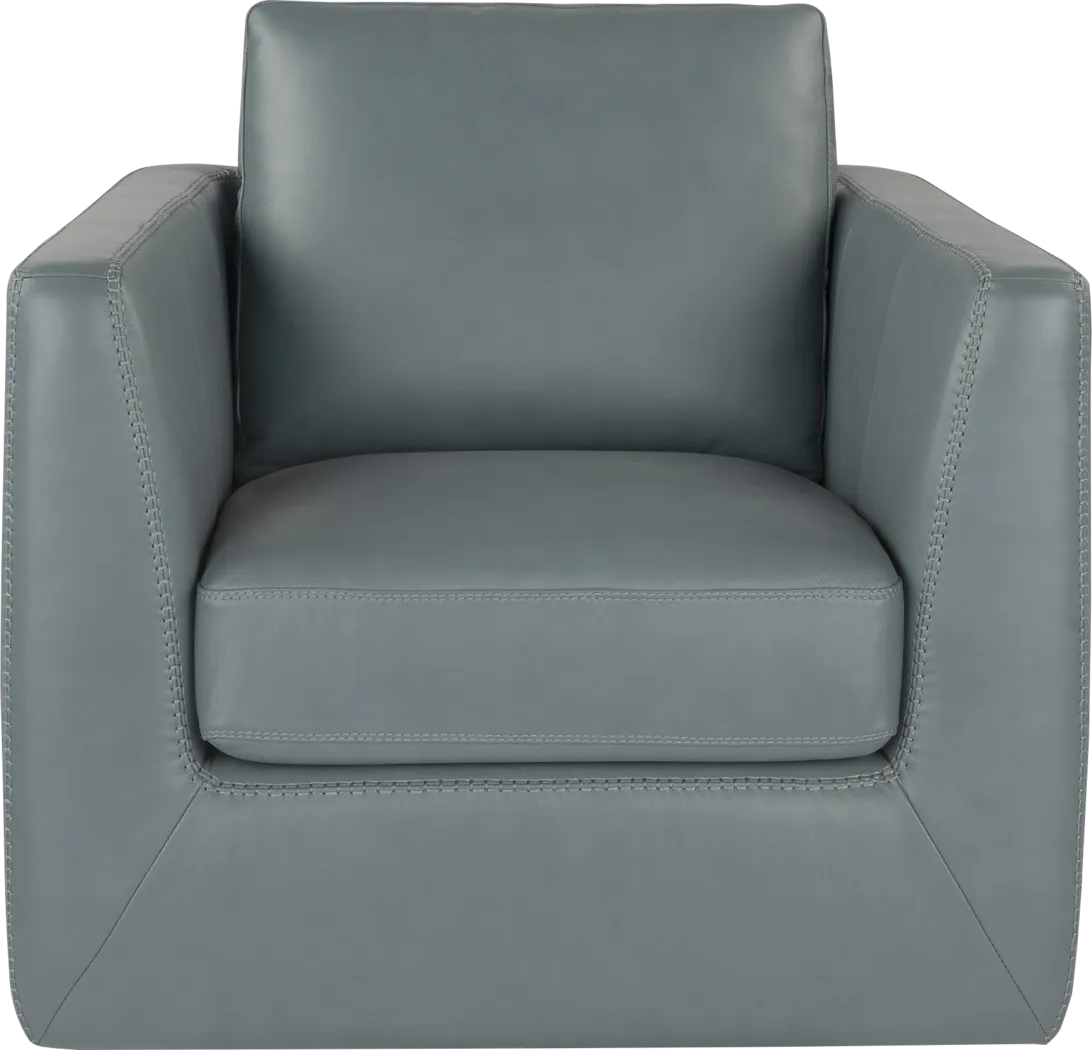 Logano Blue Leather Swivel Chair - Thumbnail - Image 2