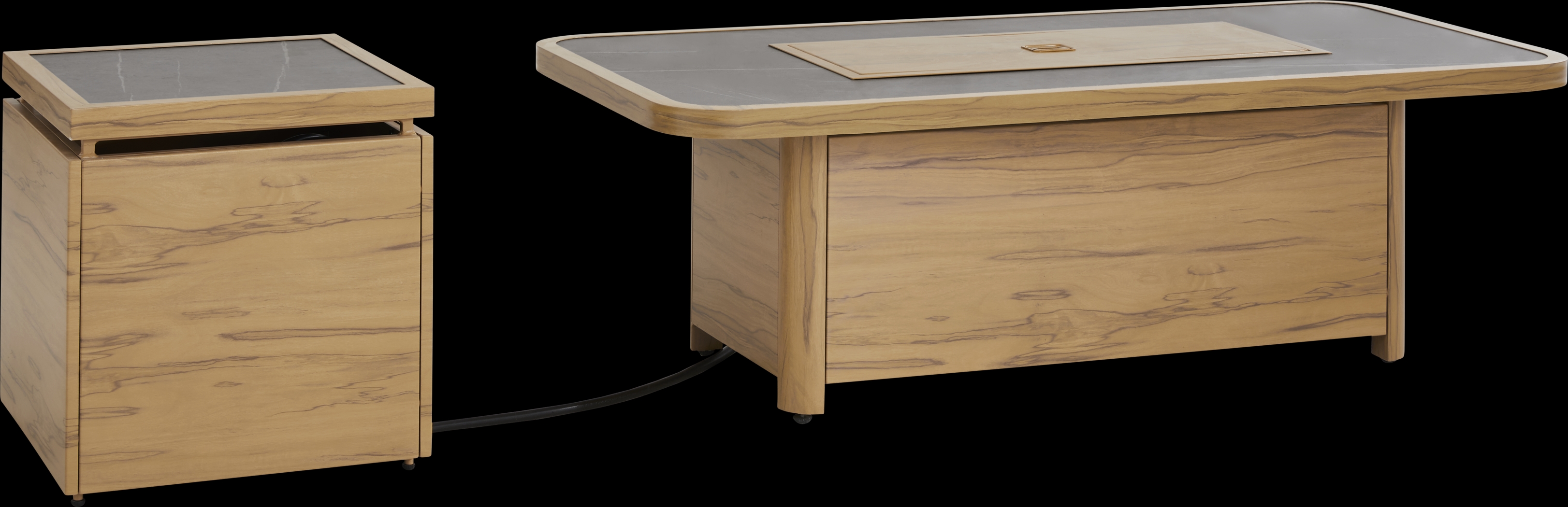 Logen Natural 4 Pc Outdoor Fire Pit Seating Set with Beige Cushions - Thumbnail - Image 3