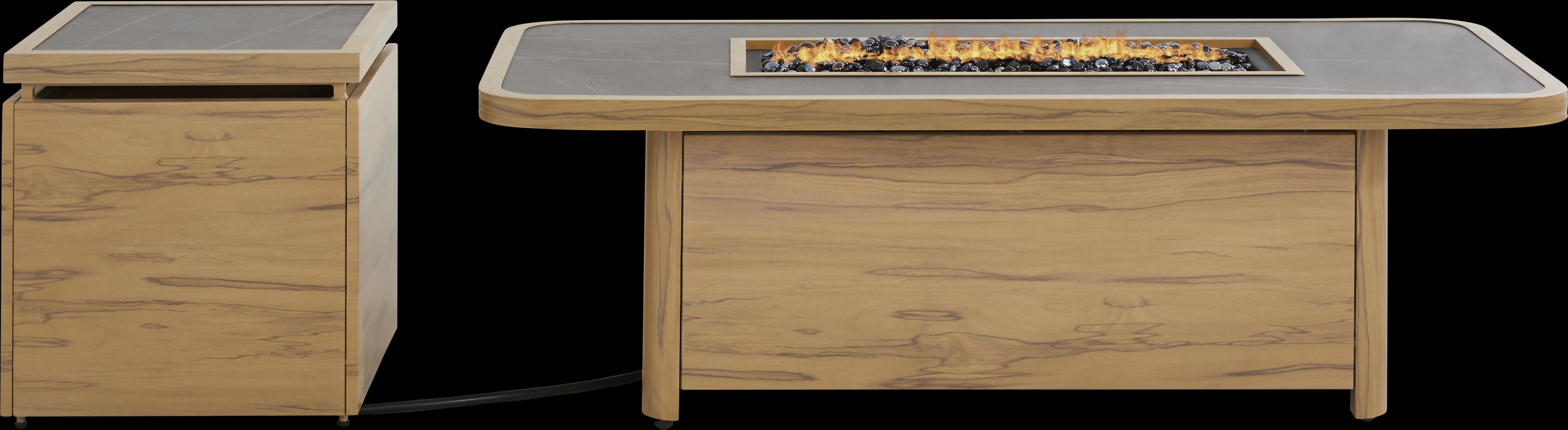 Logen Natural 4 Pc Outdoor Fire Pit Seating Set with Beige Cushions - Thumbnail - Image 2