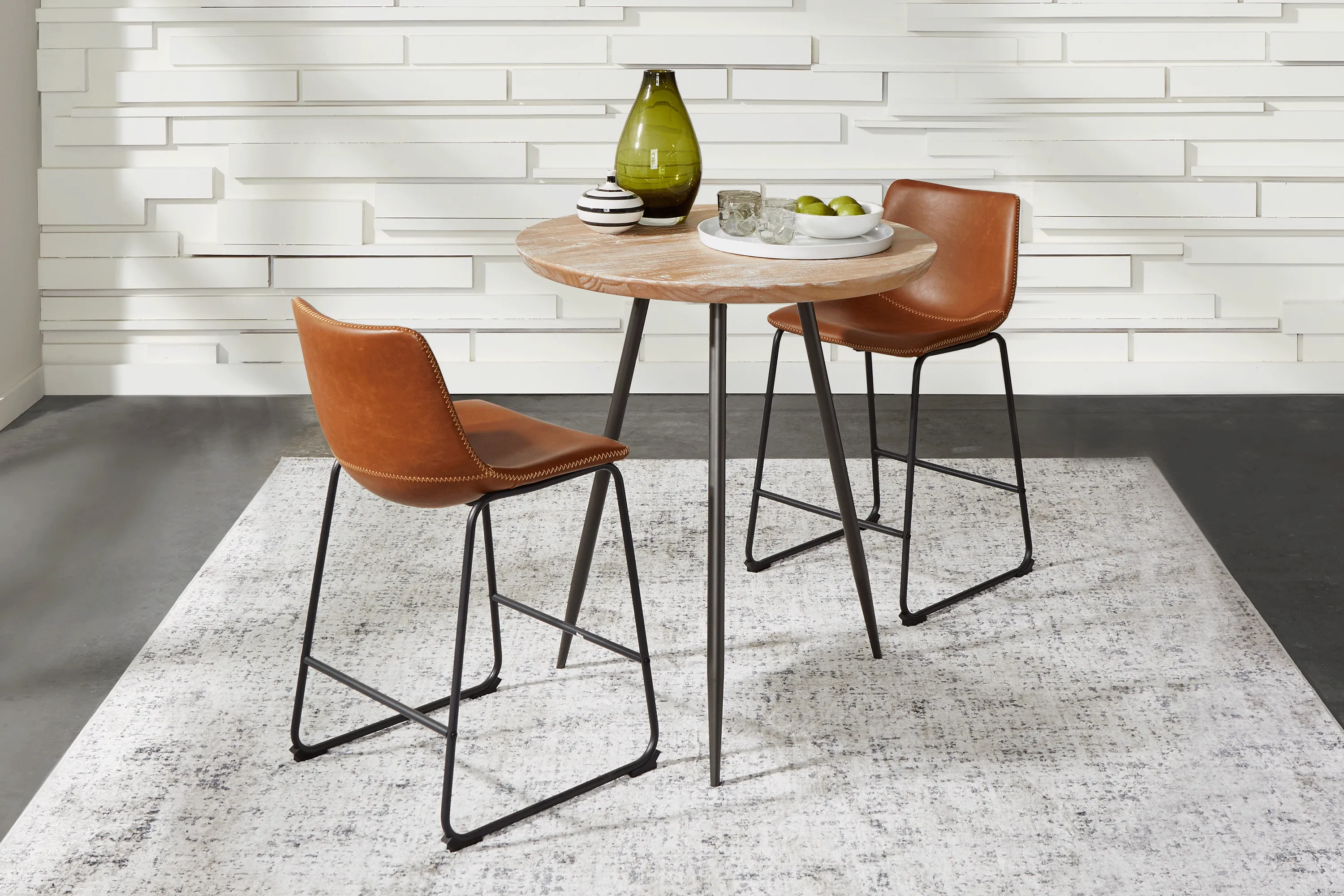 Lonia Natural 3 Pc 32 in. Round Counter Height Dining Set with Brown Stools - Thumbnail - Image 1