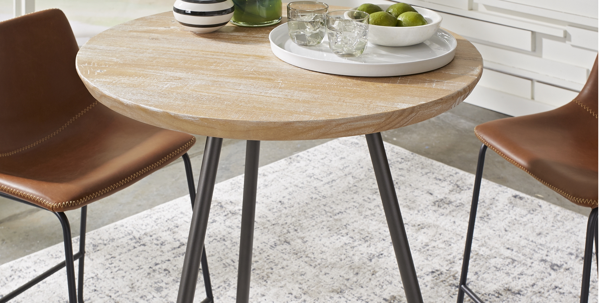 Lonia Natural 3 Pc 42 in. Round Counter Height Dining Set with Brown Stools - Thumbnail - Image 2