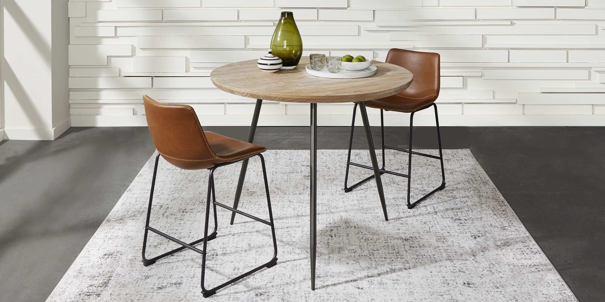 Lonia Natural 3 Pc 42 in. Round Counter Height Dining Set with Brown Stools - Thumbnail - Image 1