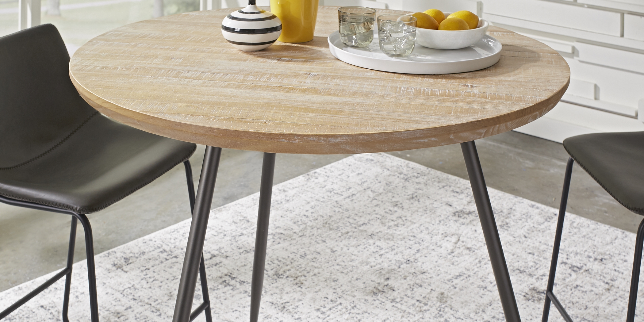 Lonia Natural 5 Pc 42 in. Round Counter Height Dining Set with Gray Stools - Thumbnail - Image 2