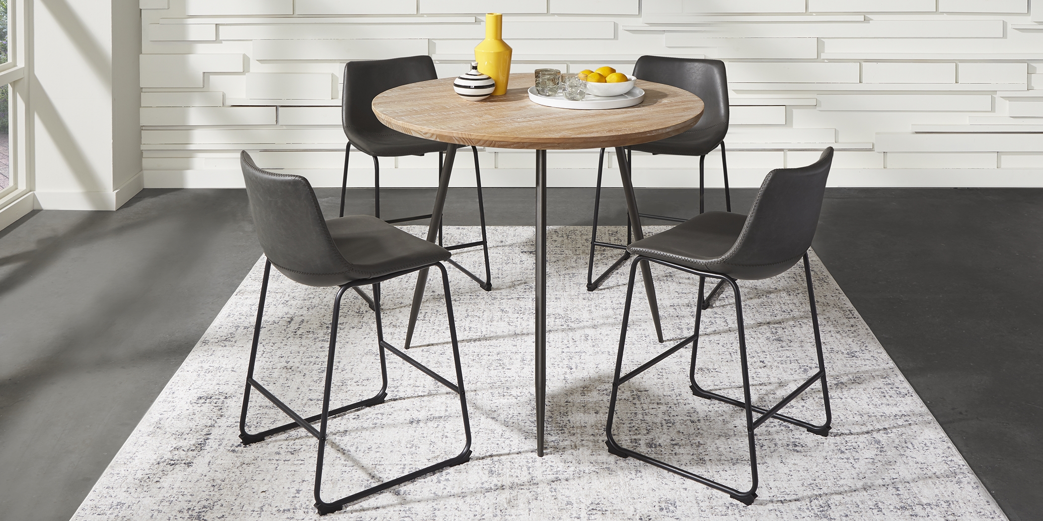 Lonia Natural 5 Pc 42 in. Round Counter Height Dining Set with Gray Stools - Thumbnail - Image 1
