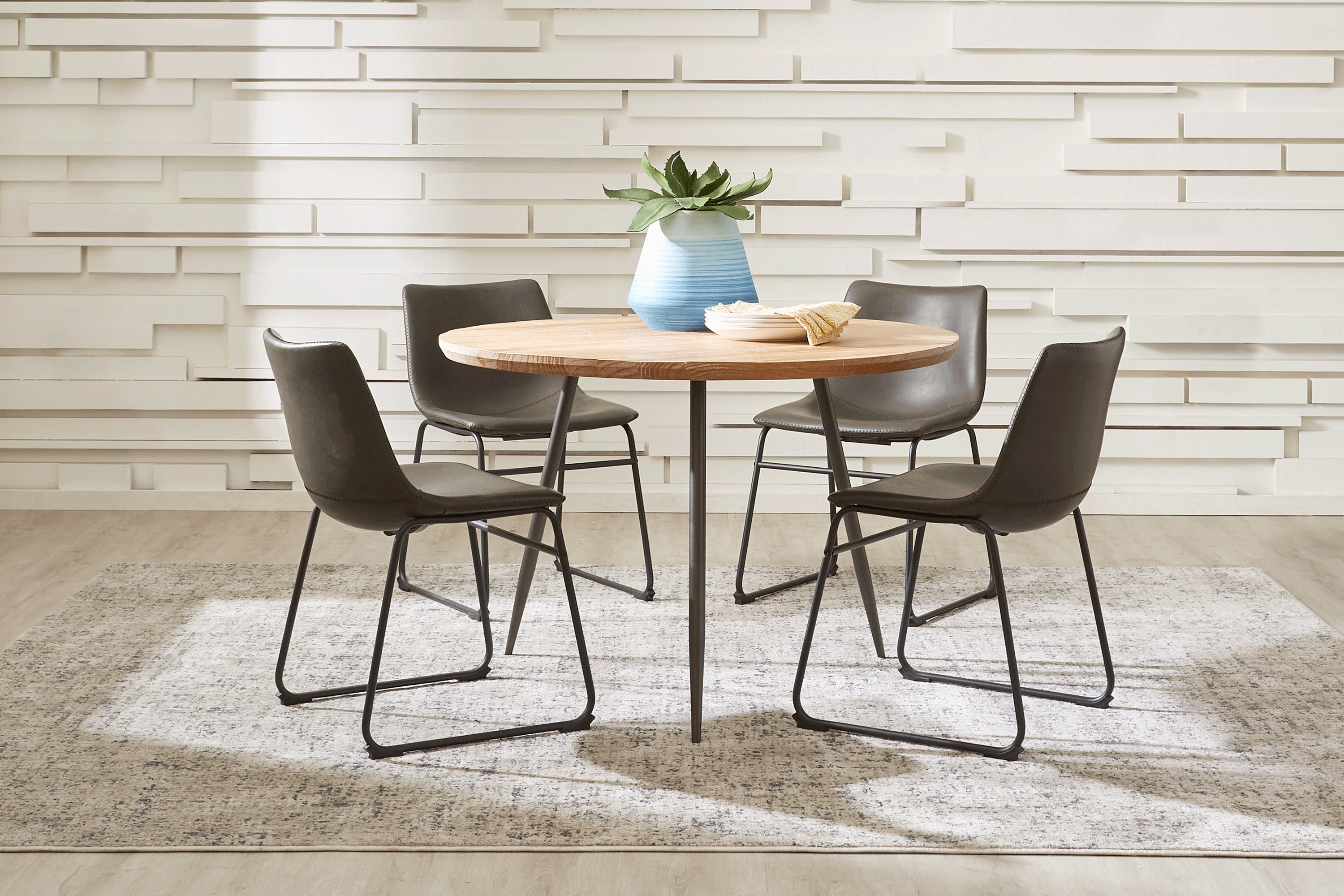 Lonia Natural 5 Pc 42 in. Round Dining Set with Gray Chairs - Thumbnail - Image 1