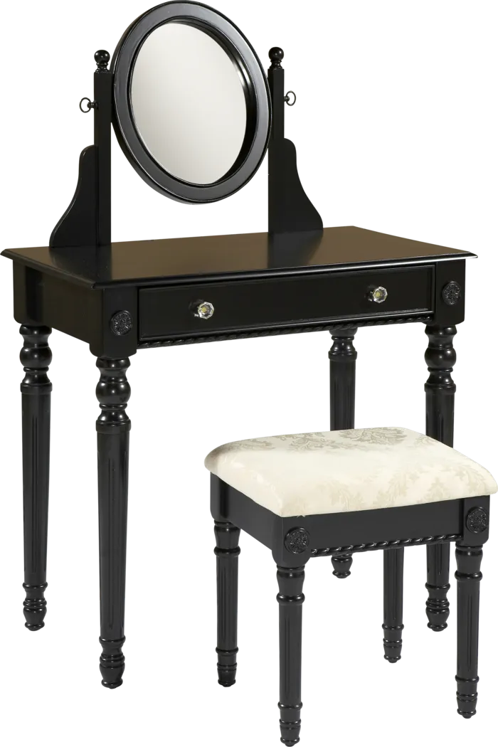 Loraine Black Vanity, Mirror and Stool Set - Thumbnail - Image 1