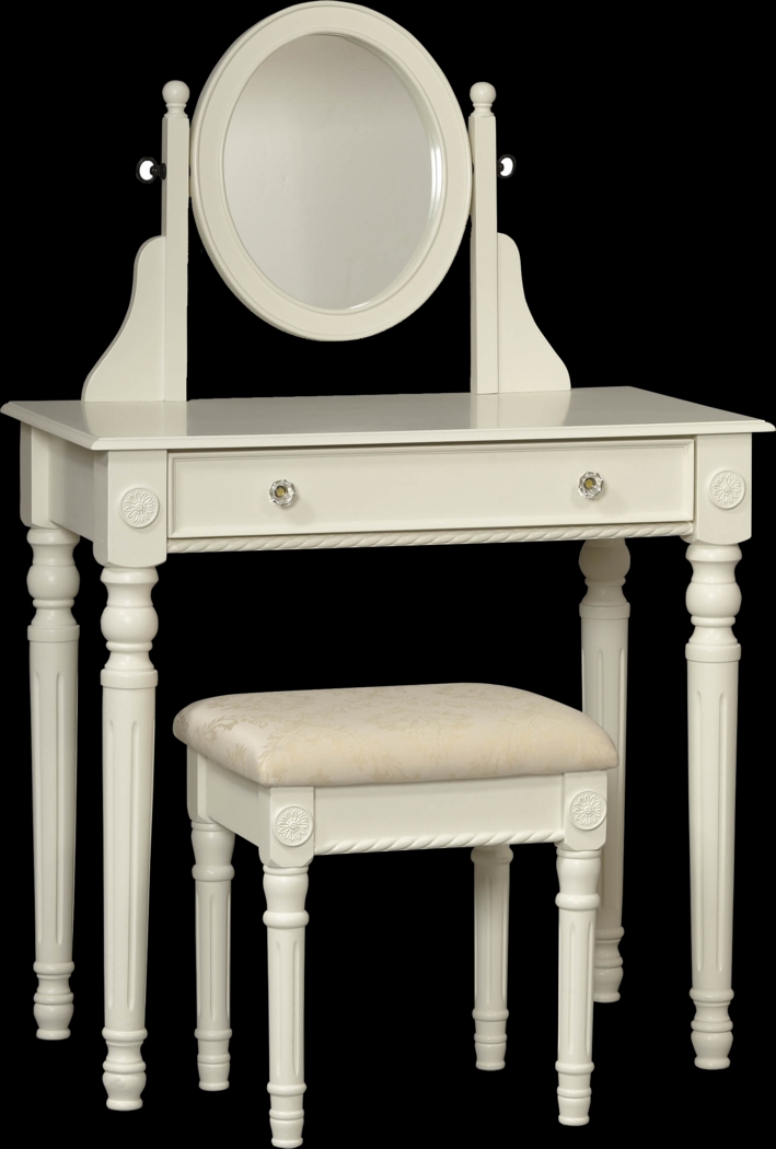 Loraine Off-White Vanity, Mirror and Stool Set - Thumbnail - Image 1