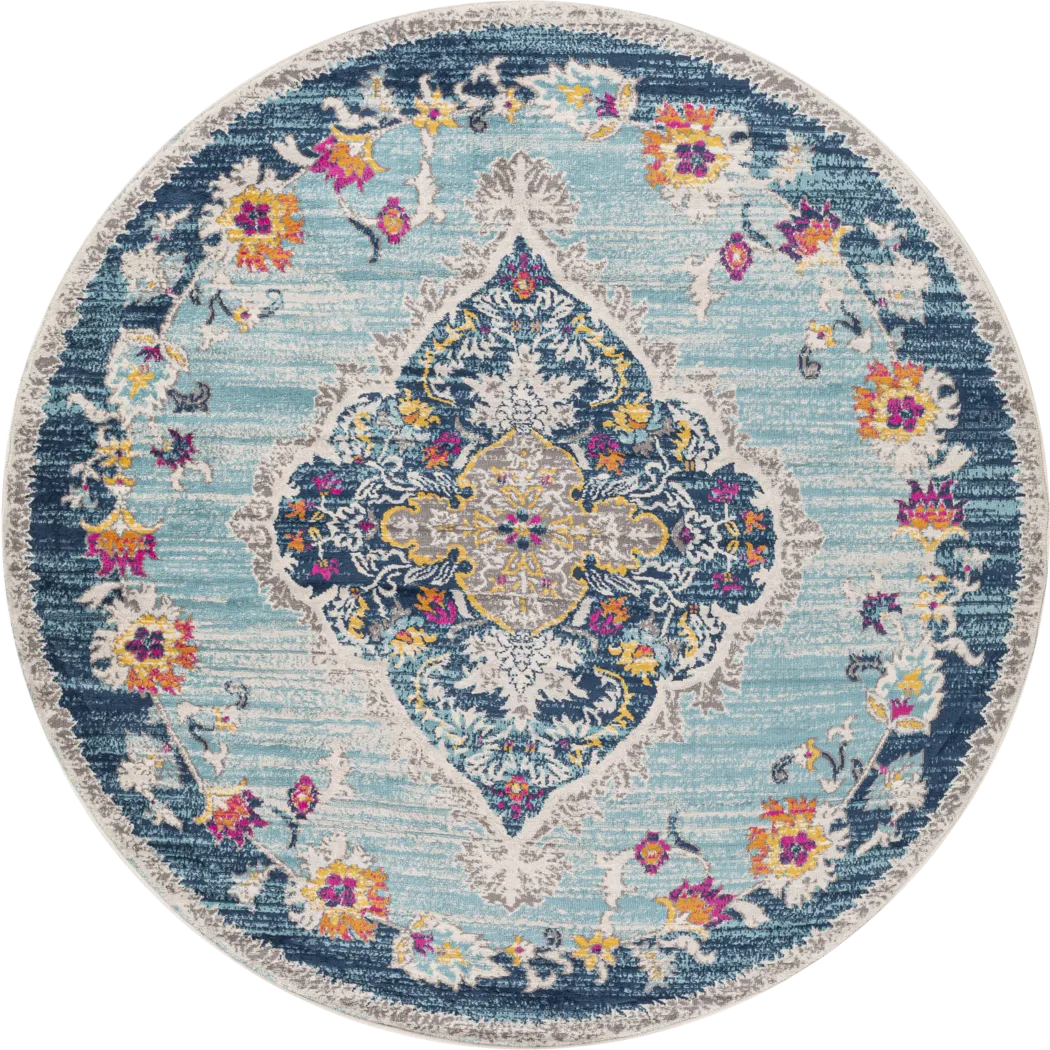 Loransa I Blue 5'3 Round Rug - Thumbnail - Image 1