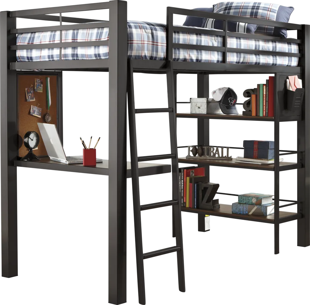 Louie Gray Full Loft Bed with Desk and Bookcase - Thumbnail - Image 1
