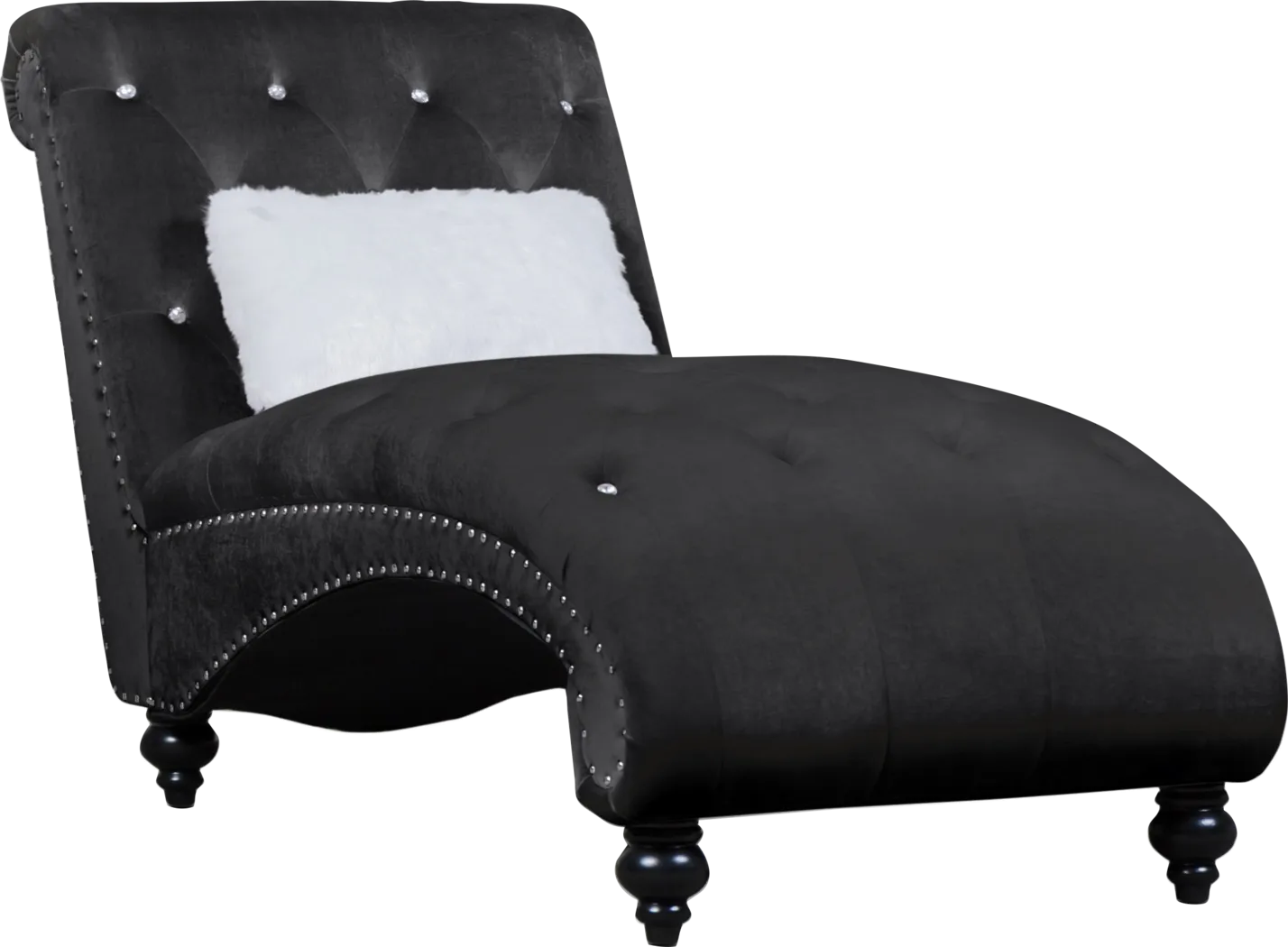 Lounge Chaise Black with Fur Pillow - Thumbnail - Image 3