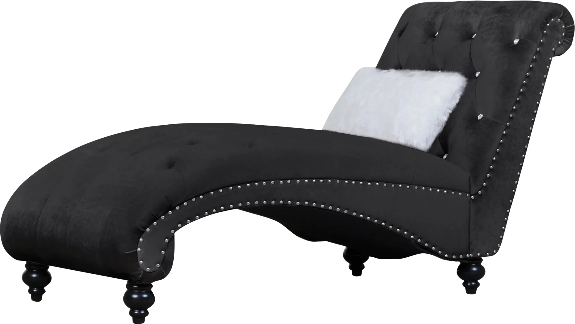 Lounge Chaise Black with Fur Pillow - Thumbnail - Image 6