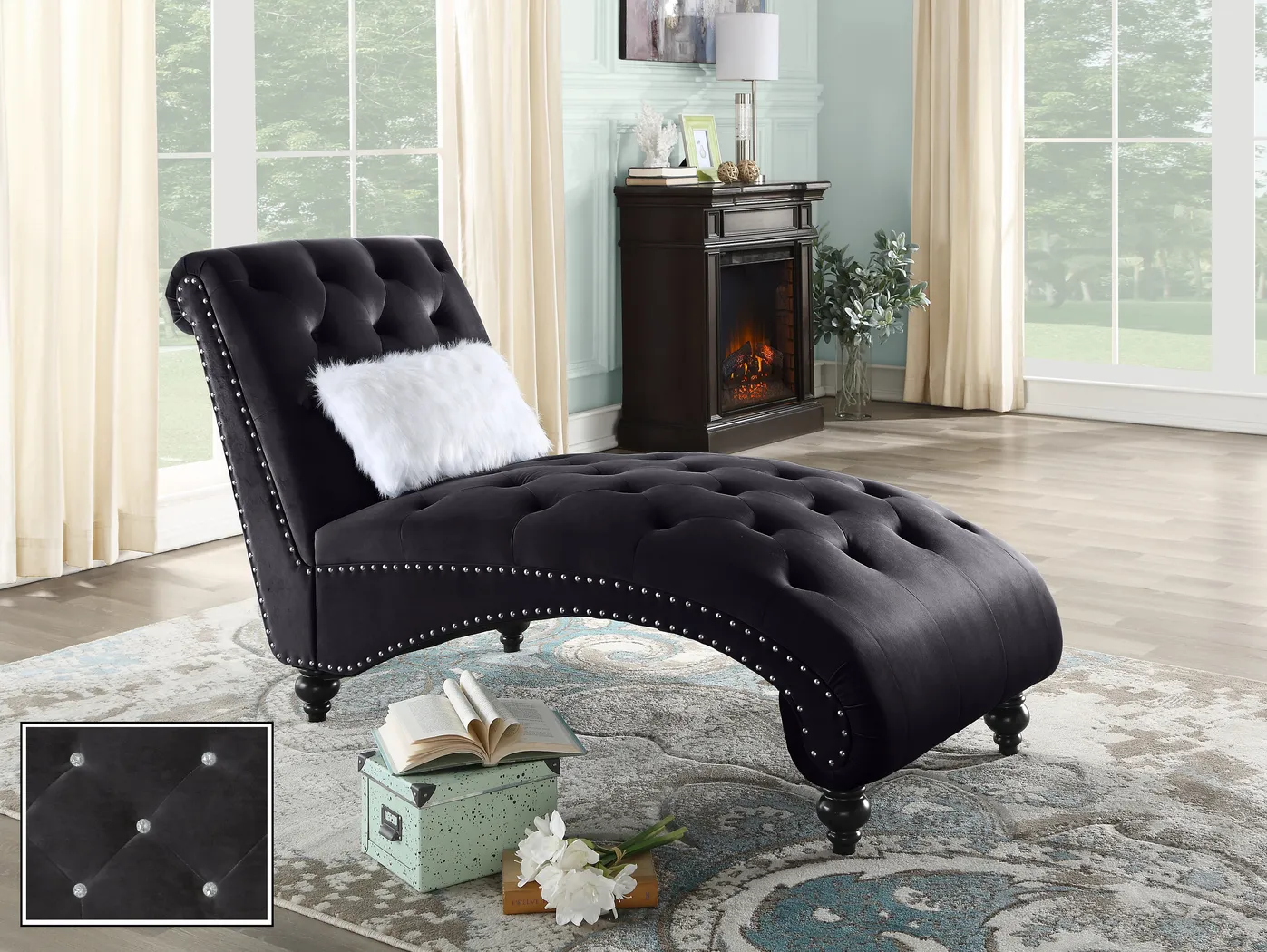 Lounge Chaise Black with Fur Pillow - Thumbnail - Image 8