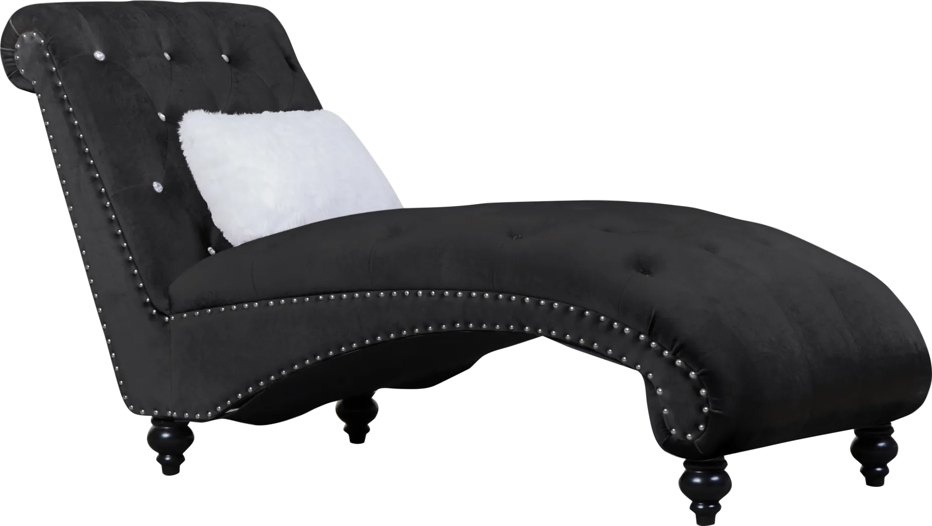 Lounge Chaise Black with Fur Pillow - Thumbnail - Image 1