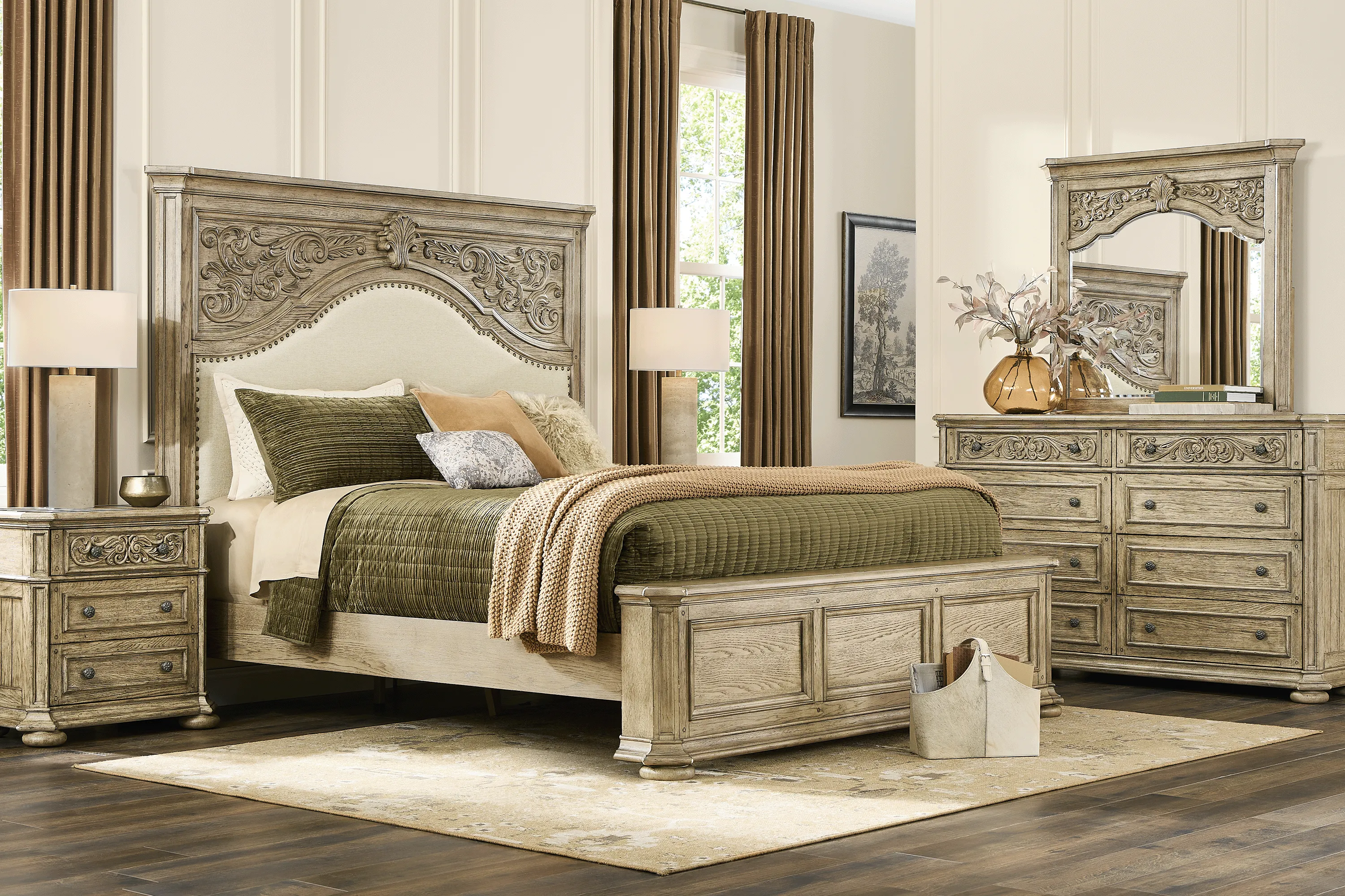 Lowell Taupe 7 Pc Queen Upholstered Bedroom - Thumbnail - Image 1