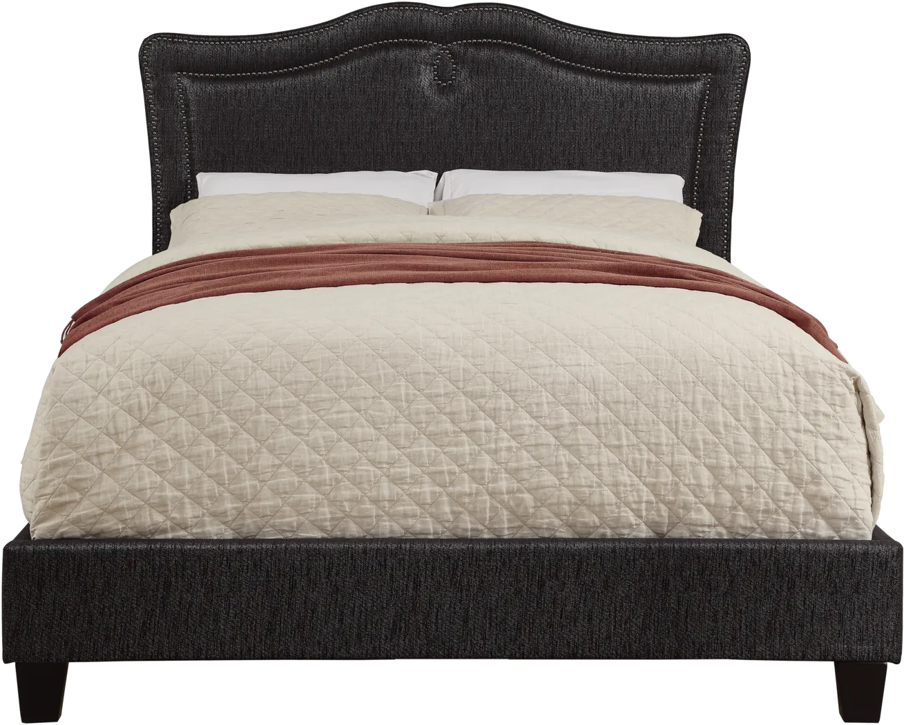 Luciana Place Black Queen Upholstered Bed - Thumbnail - Image 1