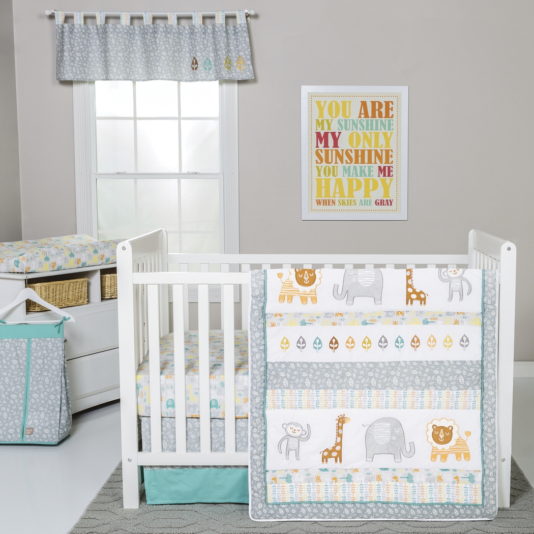 Lullaby Jungle Teal 6 Pc Baby Bedding Set - Thumbnail - Image 1