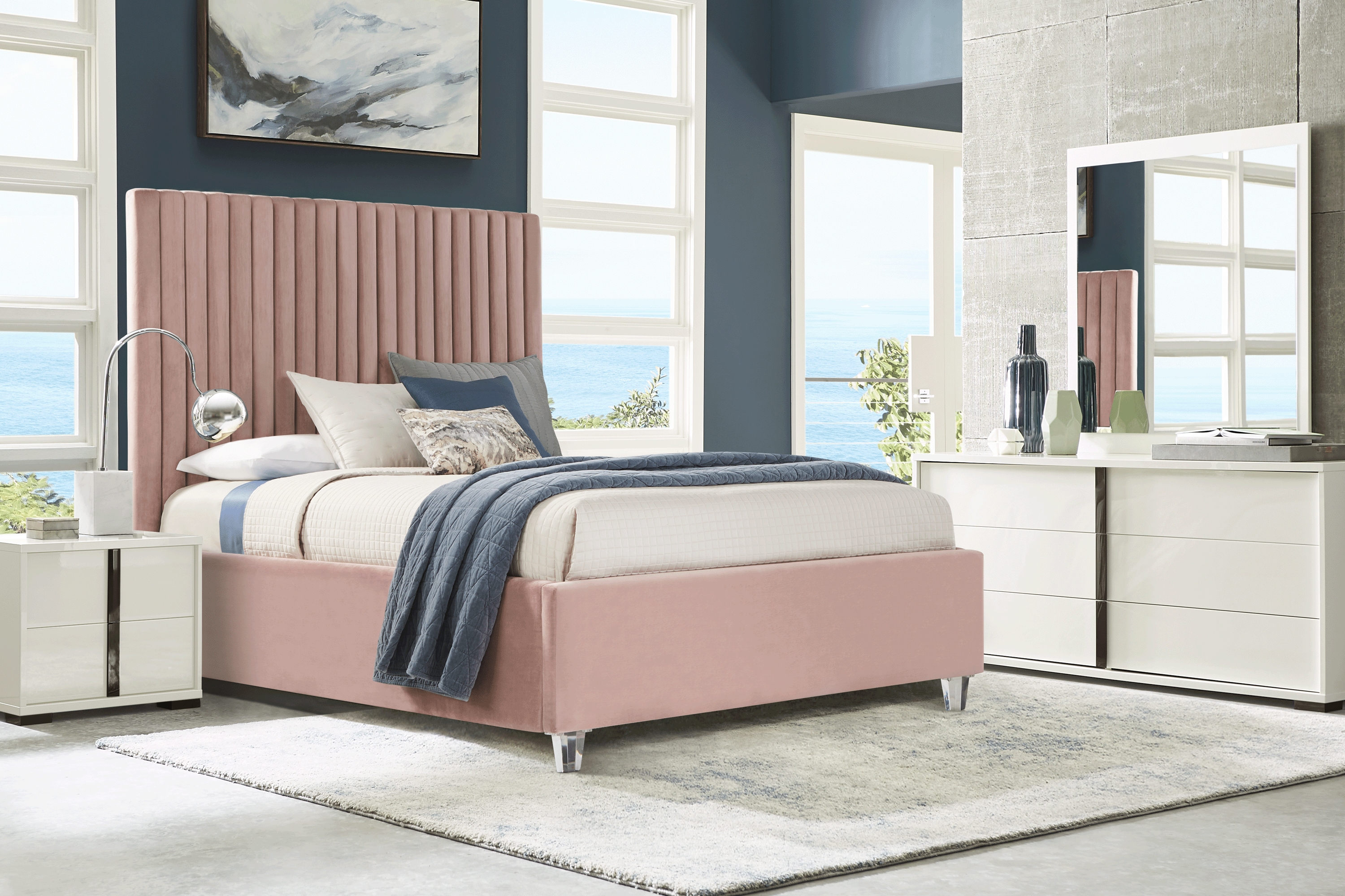 Luma Vista White 5 Pc Queen Bedroom with Pink Zada Bed - Thumbnail - Image 1