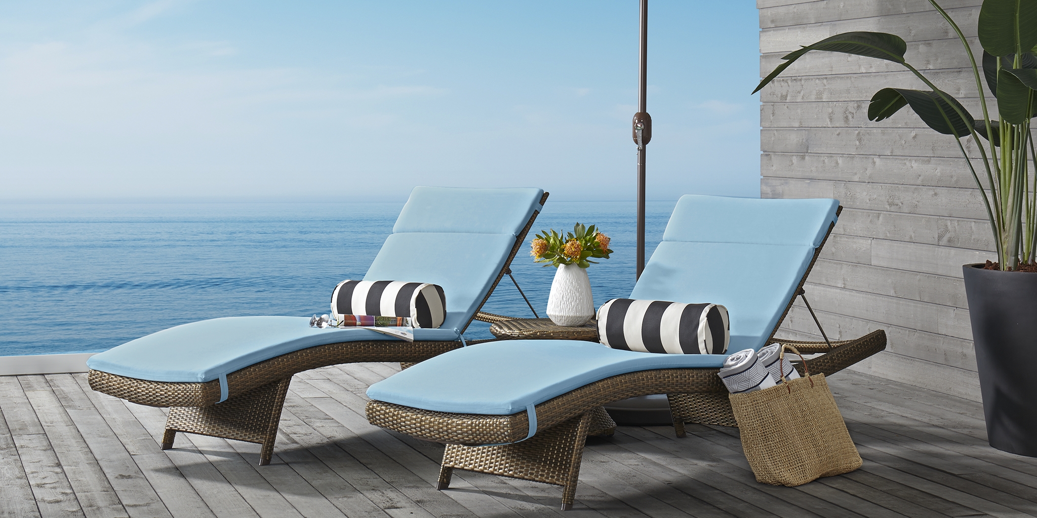 Luna Lake Brown Outdoor Chaise with Aqua Cushions, Set of 2 - Thumbnail - Image 2