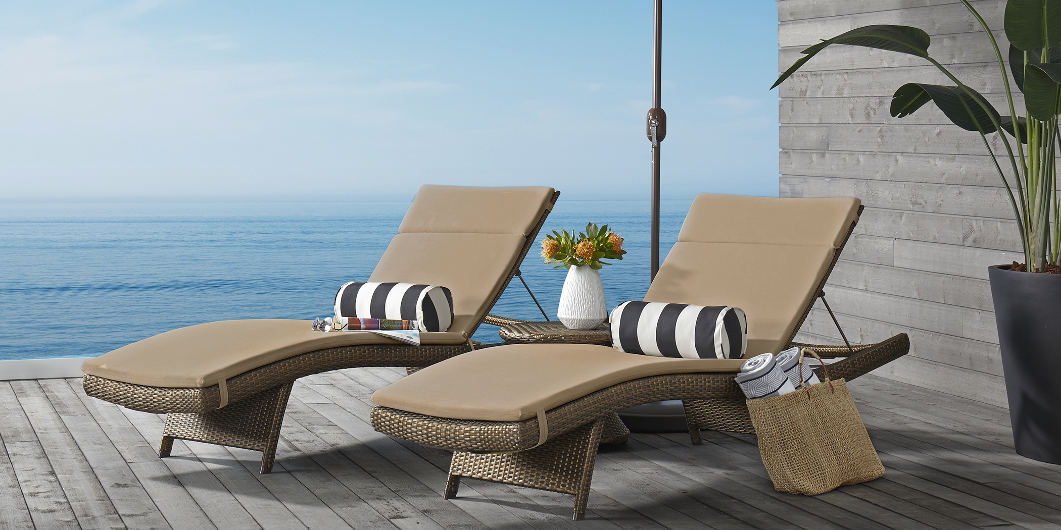 Luna Lake Brown Outdoor Chaise with Beige Cushions, Set of 2 - Thumbnail - Image 2