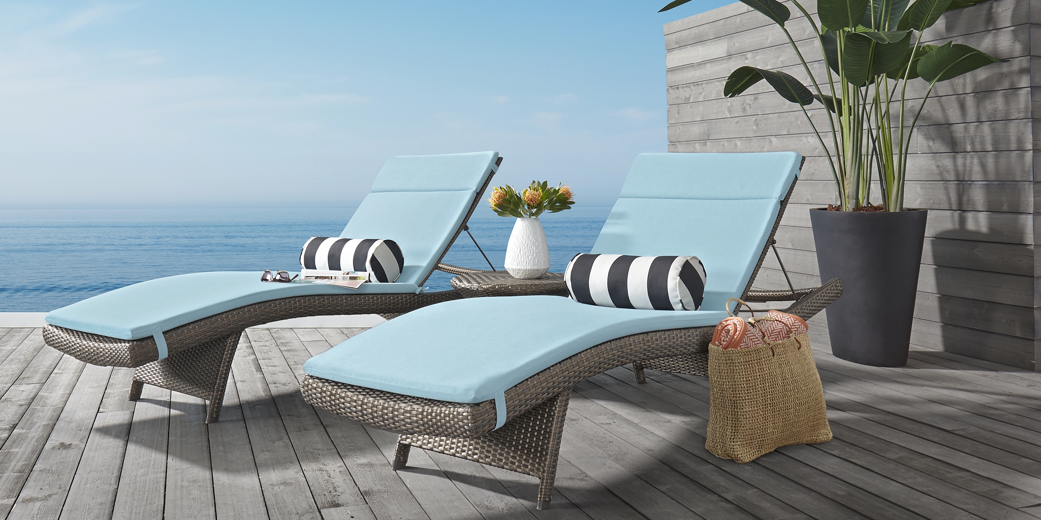 Luna Lake Gray Outdoor Chaise with Mineral Cushions, Set of 2 - Thumbnail - Image 2