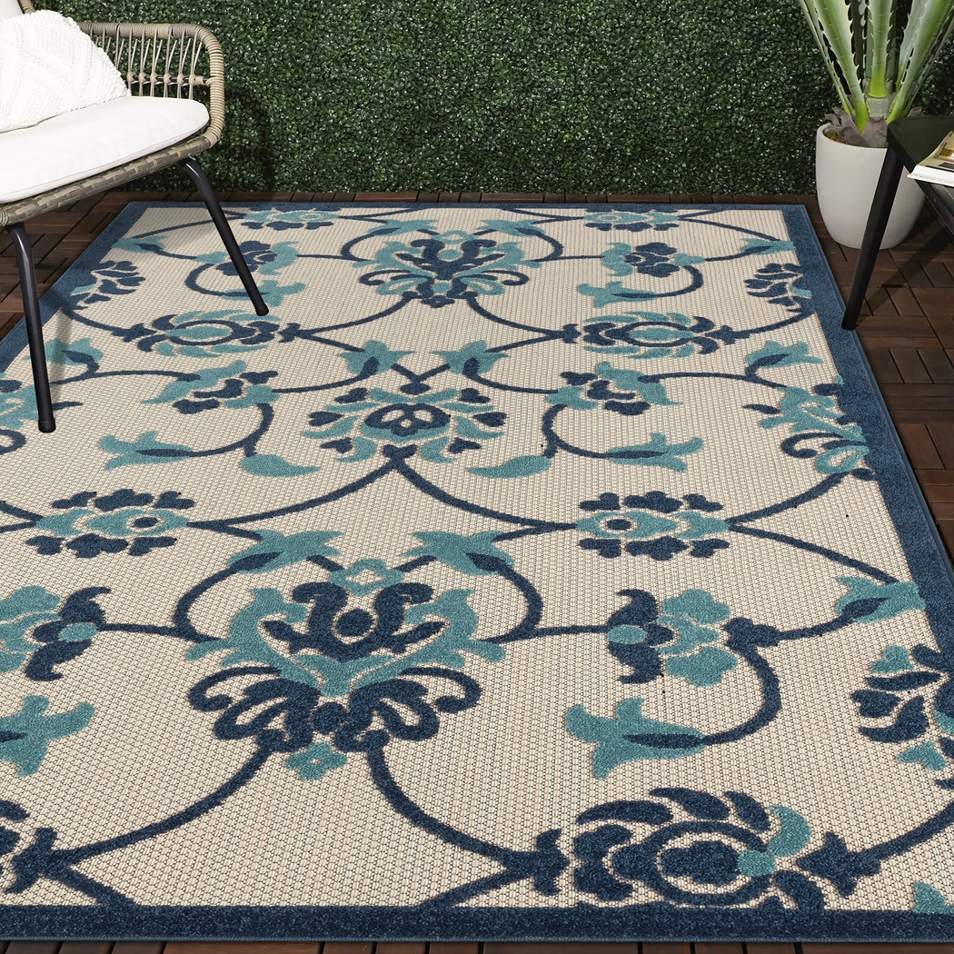 Lusetrie Navy/Multi 5' x 8' Indoor/Outdoor Rug - Thumbnail - Image 2