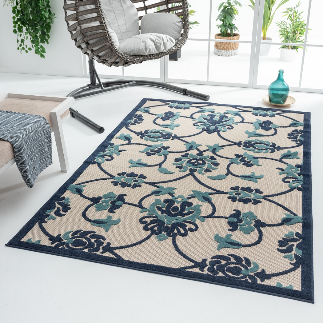 Lusetrie Navy/Multi 5' x 8' Indoor/Outdoor Rug - Thumbnail - Image 3