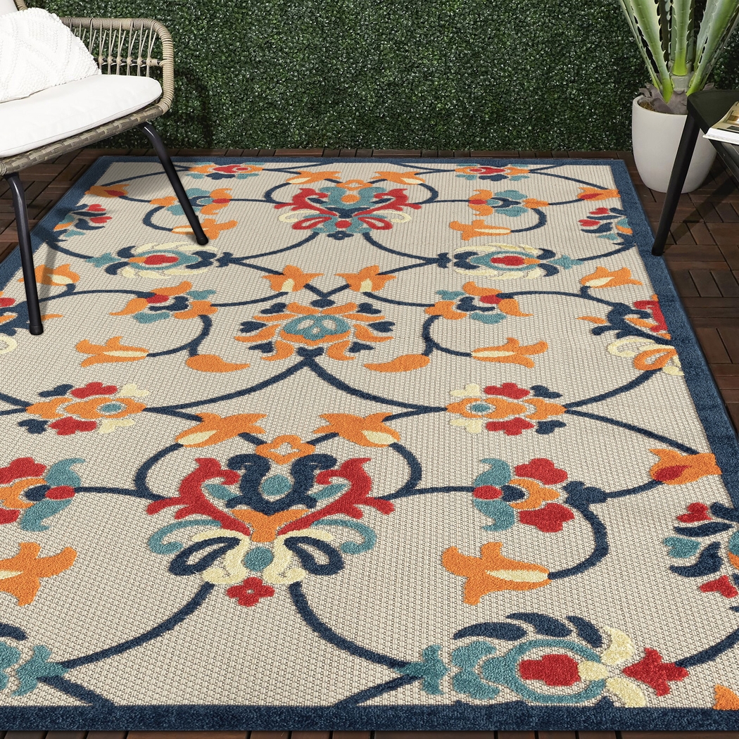 Lusetrie Orange/Multi 5' x 8' Indoor/Outdoor Rug - Thumbnail - Image 2
