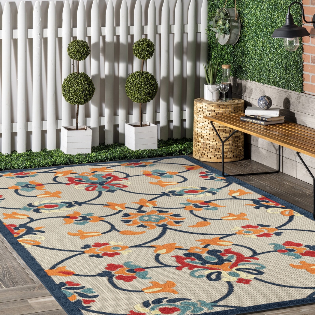 Lusetrie Orange/Multi 7'10 x 9'10 Indoor/Outdoor Rug - Thumbnail - Image 3