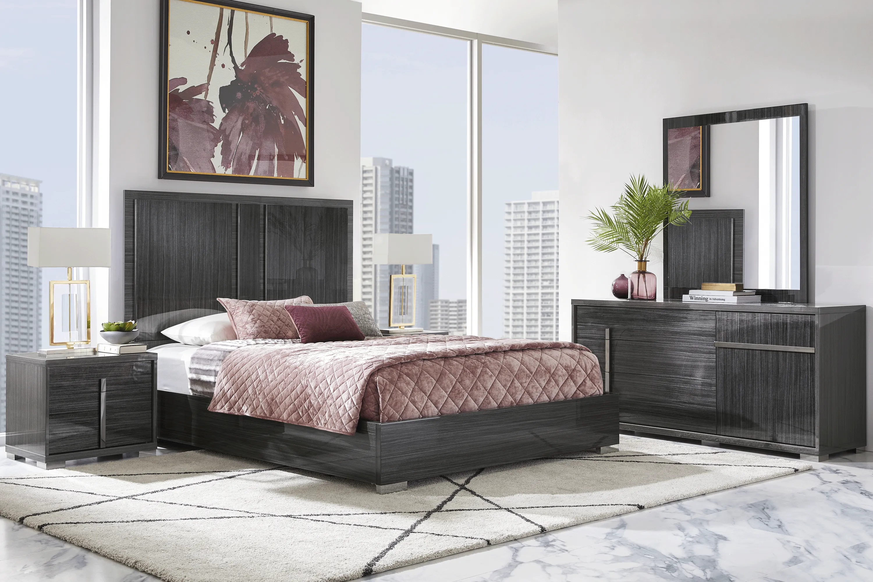 Luxe Point Black 3 Pc King Panel Bed - Thumbnail - Image 2