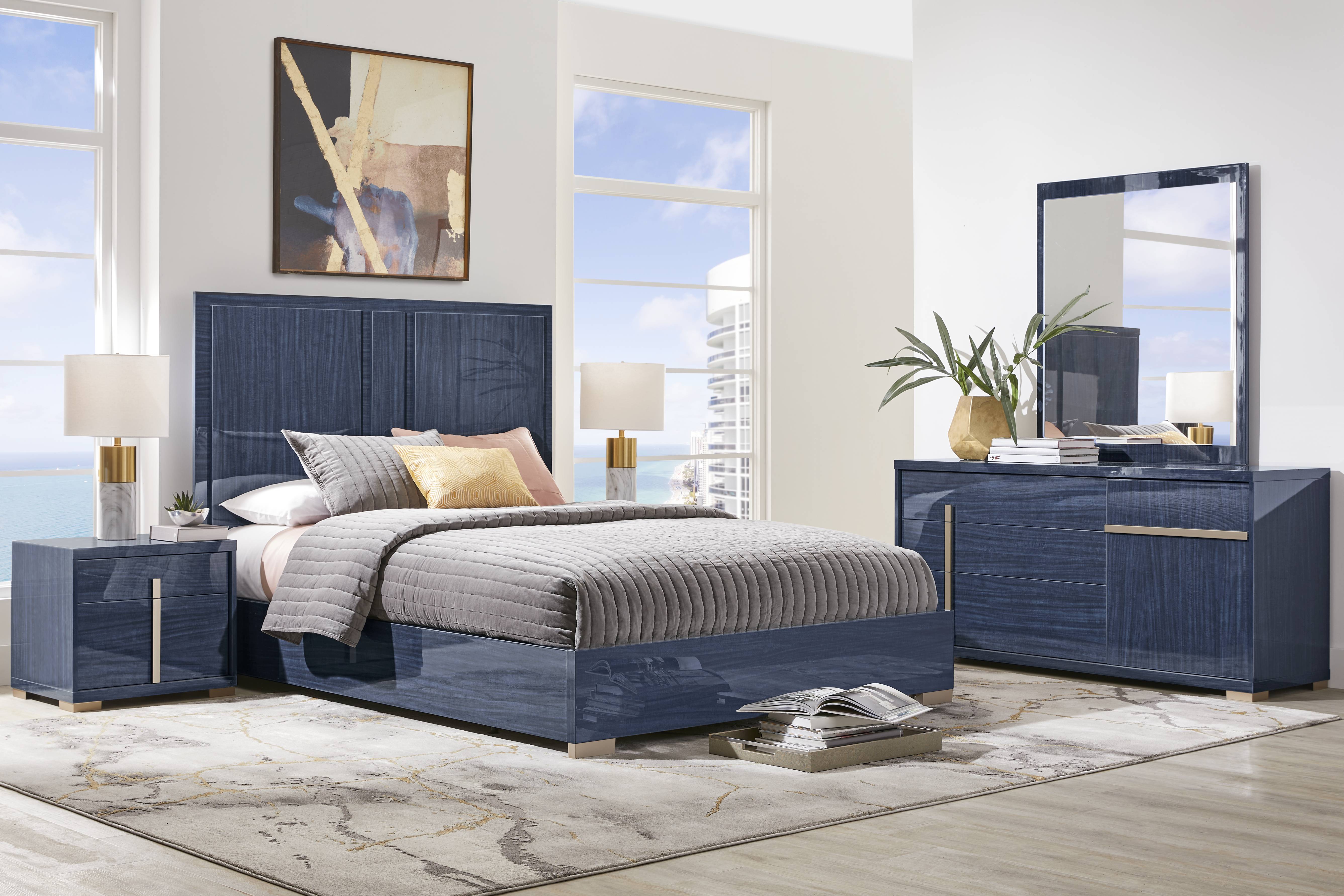 Luxe Point Blue 7 Pc King Panel Bedroom - Thumbnail - Image 1