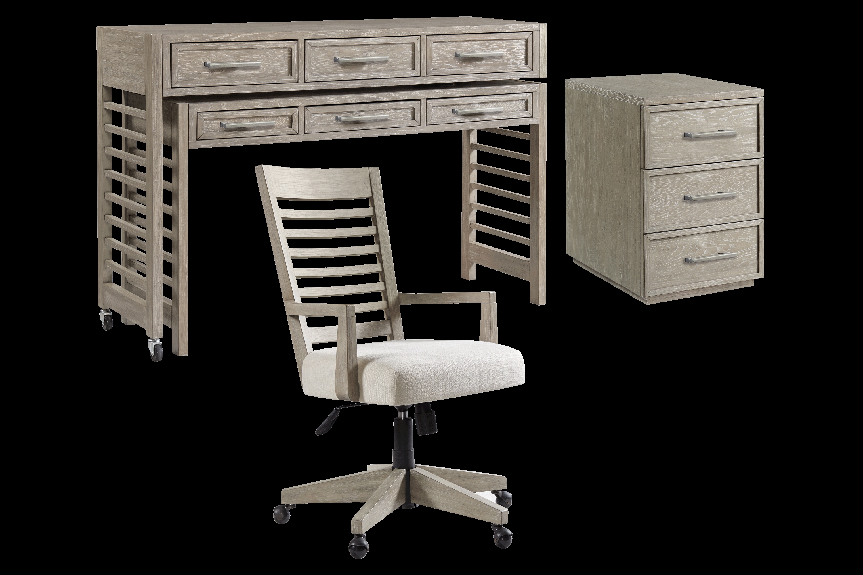 Lynnwood Taupe 3 Pc Swivel Desk and Chair Set - Thumbnail - Image 1