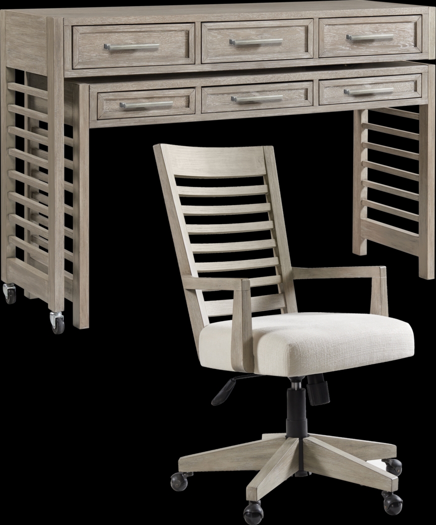 Lynnwood Taupe 2 Pc Swivel Desk and Chair Set - Thumbnail - Image 1