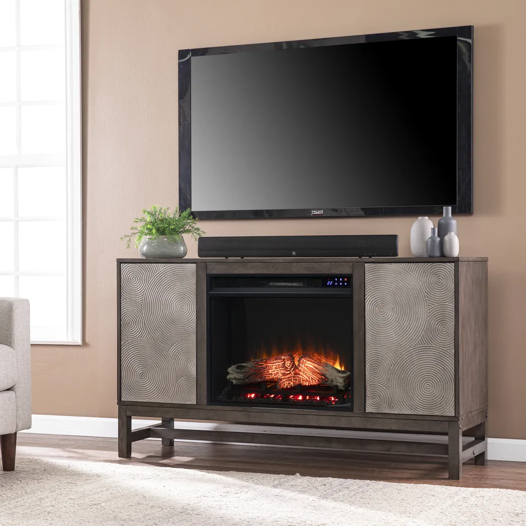 Lysander IV Brown 54 in. Console, With Touch Panel Electric Log Fireplace - Image 5