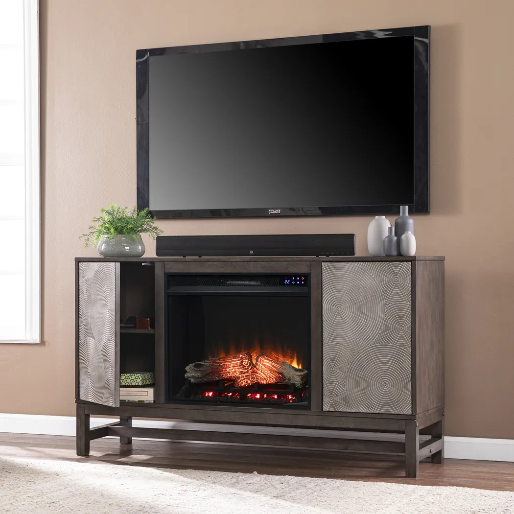 Lysander IV Brown 54 in. Console, With Touch Panel Electric Log Fireplace - Image 6