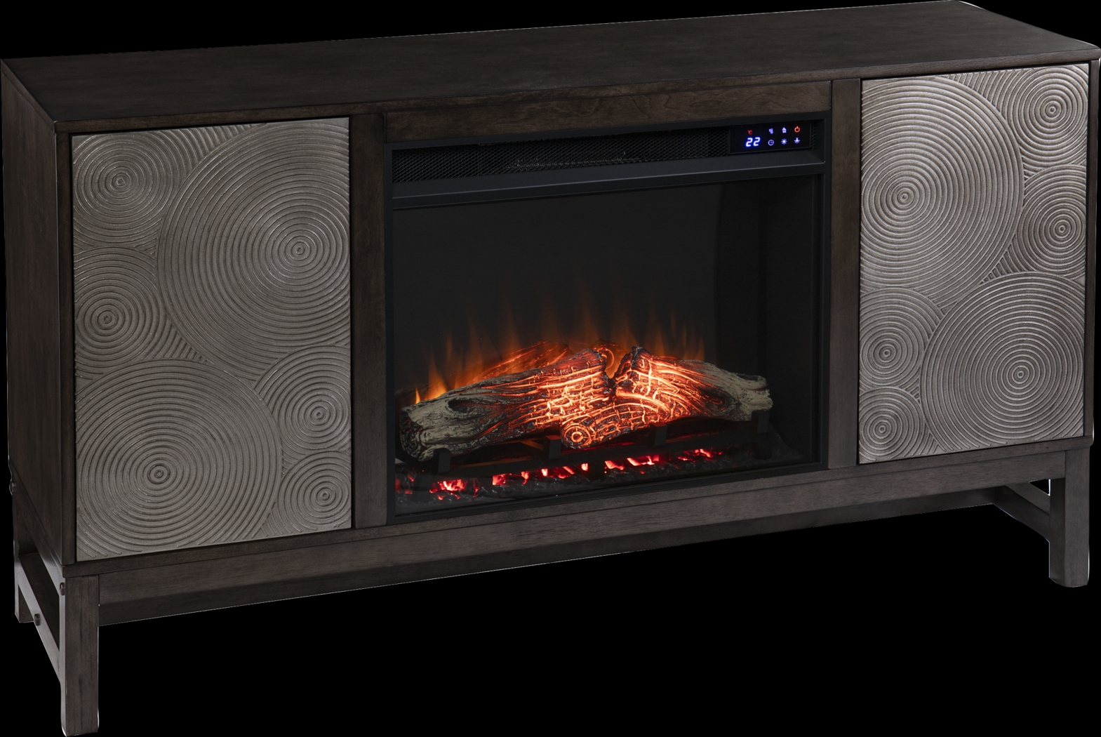Lysander IV Brown 54 in. Console, With Touch Panel Electric Log Fireplace - Thumbnail - Image 1