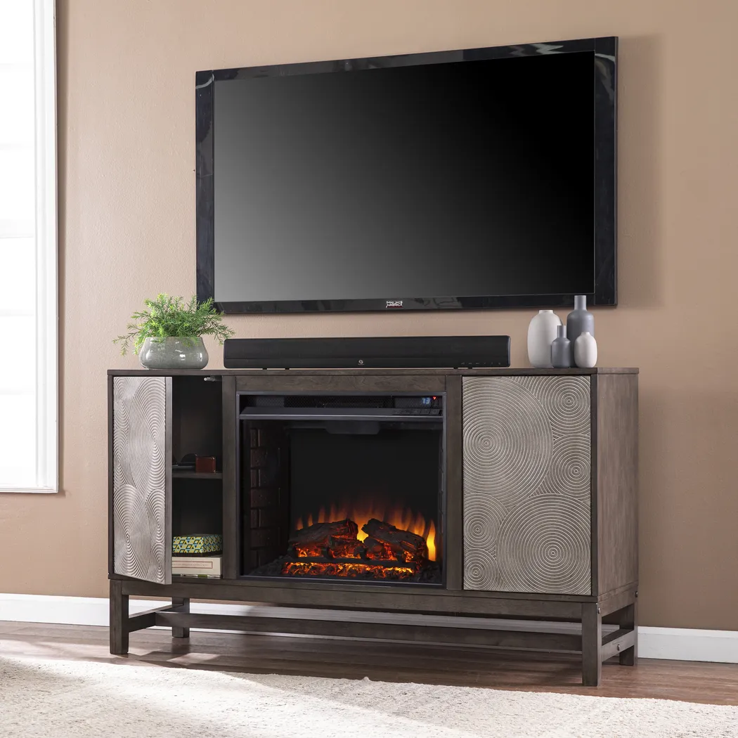 Lysander II Brown 54 in. Console With Electric Log Fireplace - Image 7
