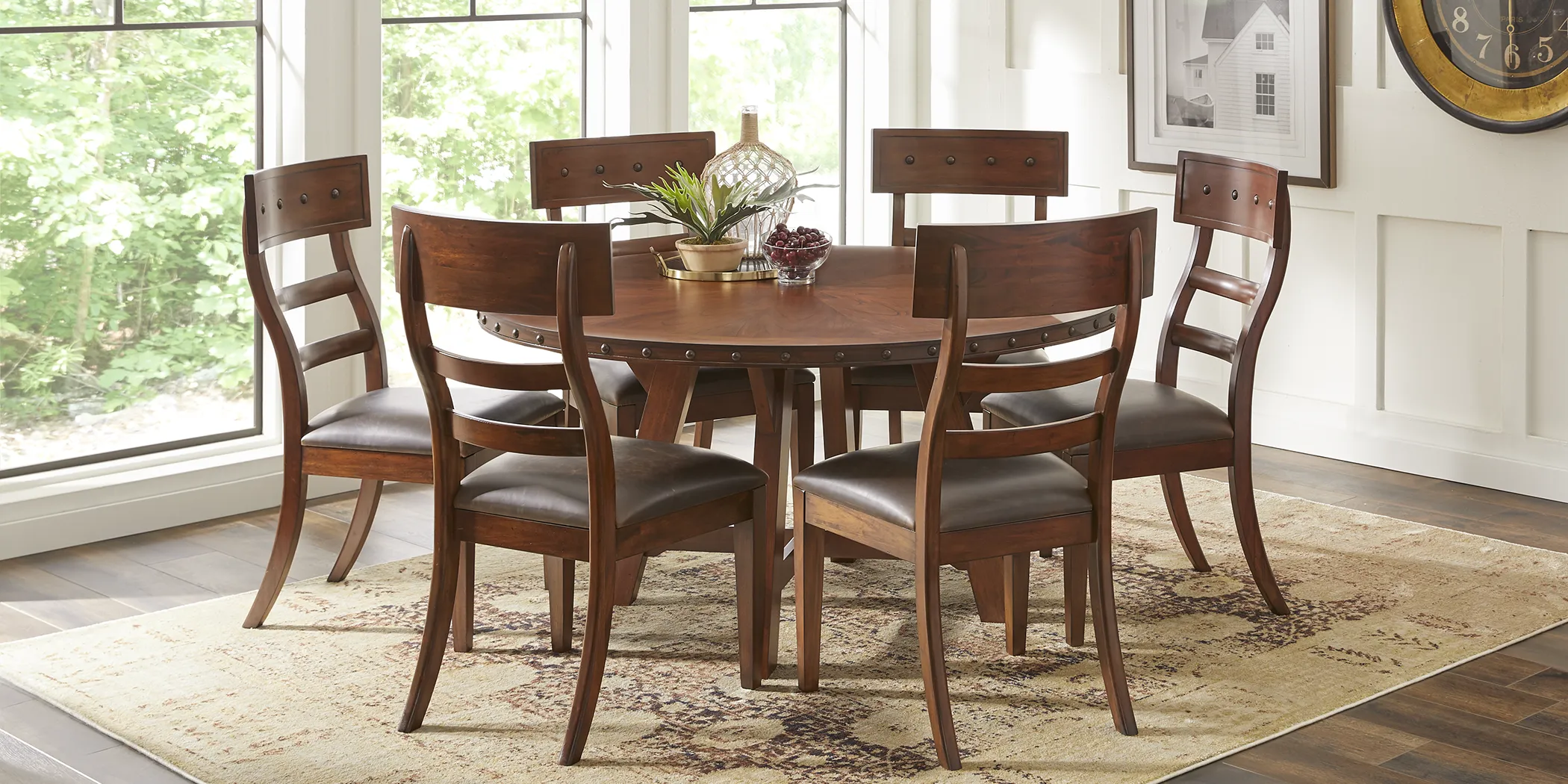 Mablethorpe Brown Round 7 Pc Dining Set - Thumbnail - Image 1