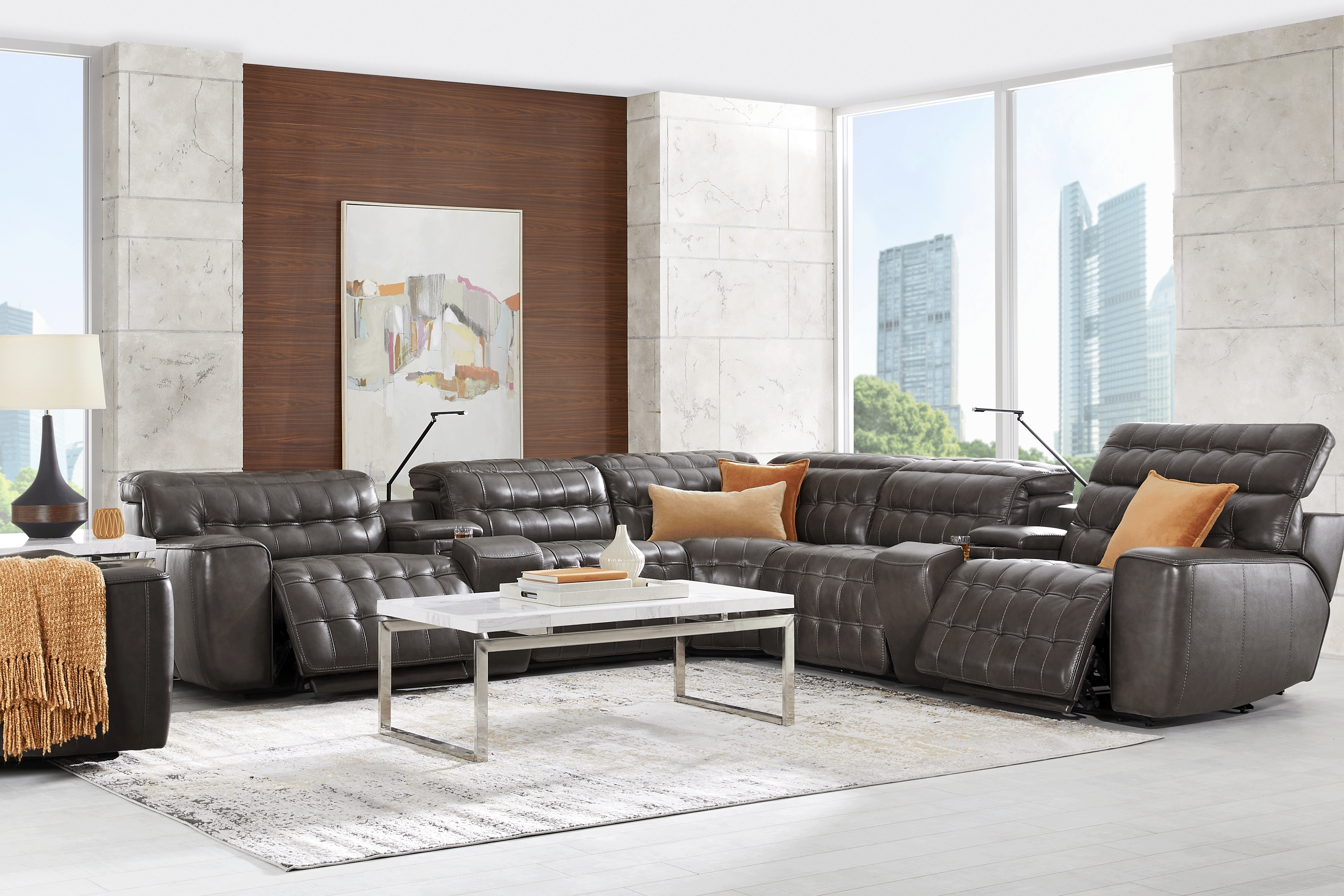 Maddox Manor Dark Gray Leather 10 Pc Dual Power Reclining Sectional Living Room - Thumbnail - Image 1
