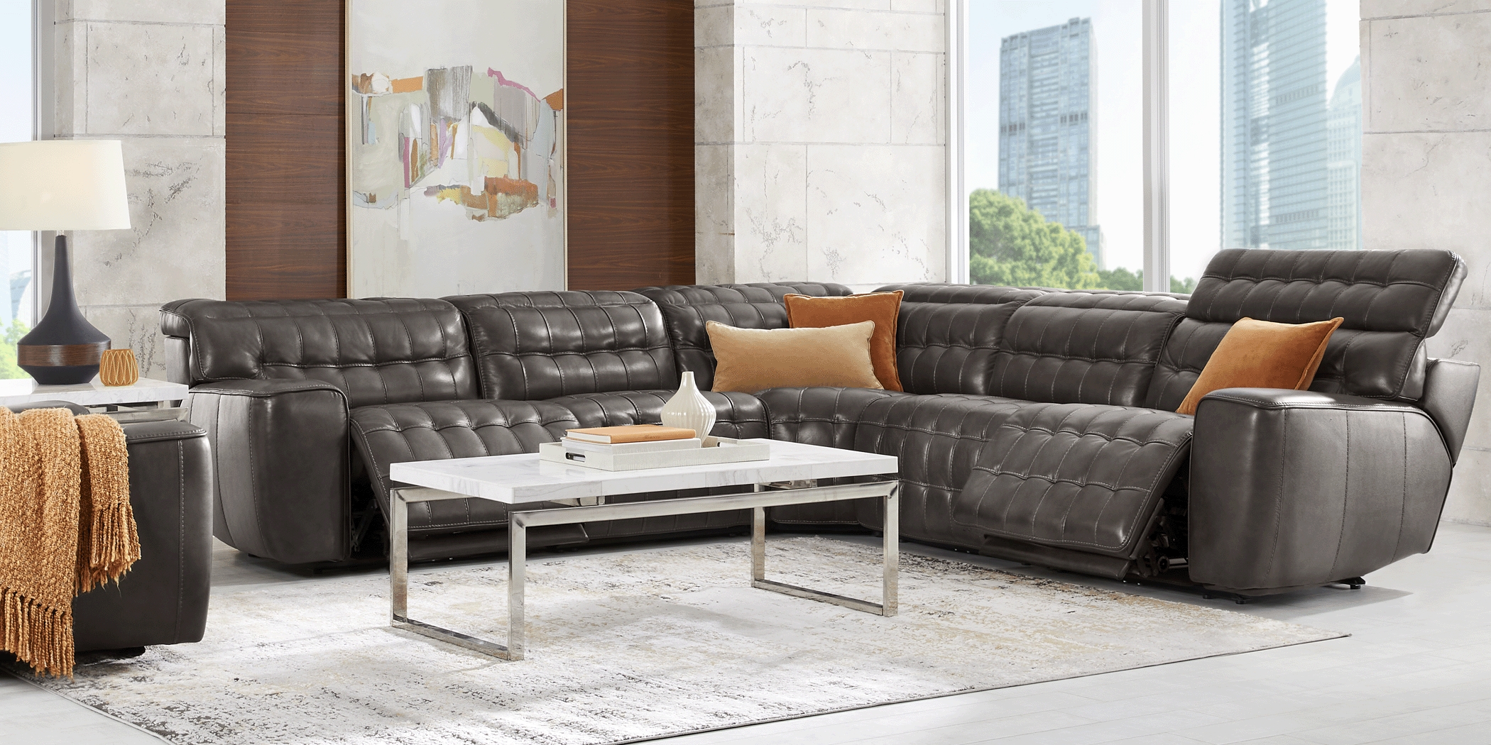 Maddox Manor Dark Gray Leather 8 Pc Dual Power Reclining Sectional Living Room - Thumbnail - Image 4