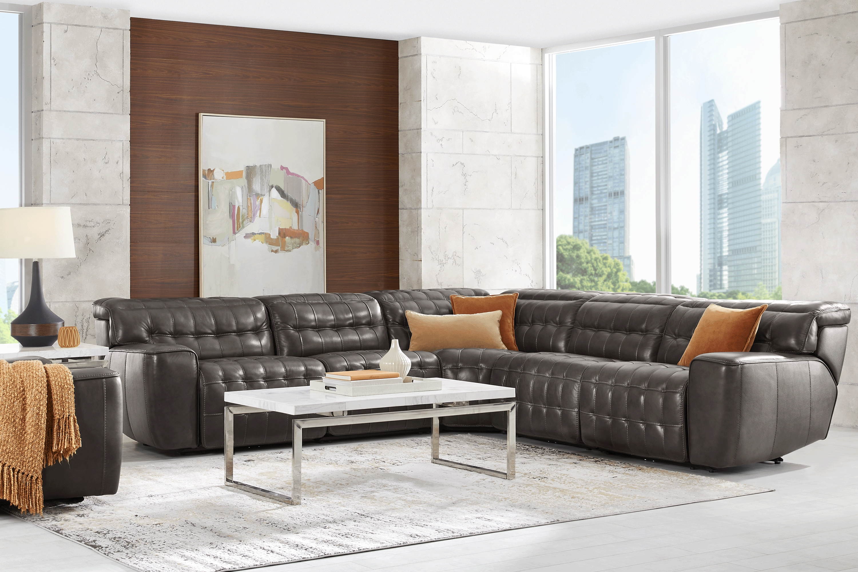 Maddox Manor Dark Gray Leather 5 Pc Dual Power Reclining Sectional - Thumbnail - Image 2