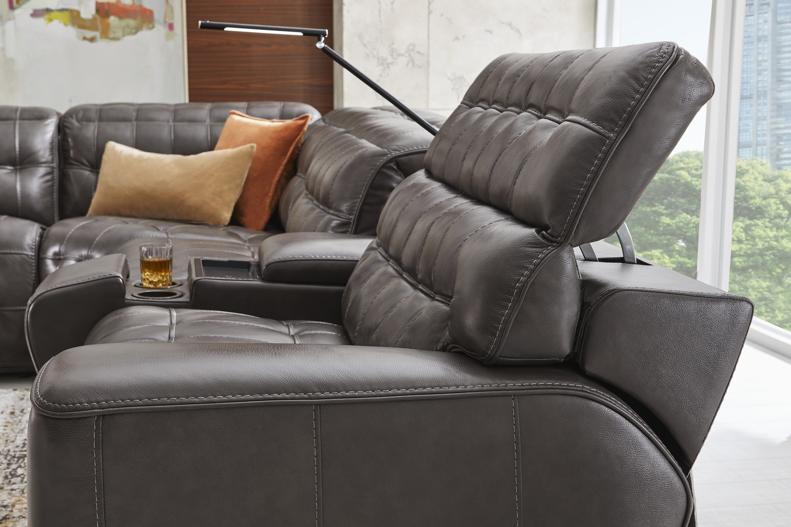 Maddox Manor Dark Gray Leather 10 Pc Dual Power Reclining Sectional Living Room - Thumbnail - Image 12