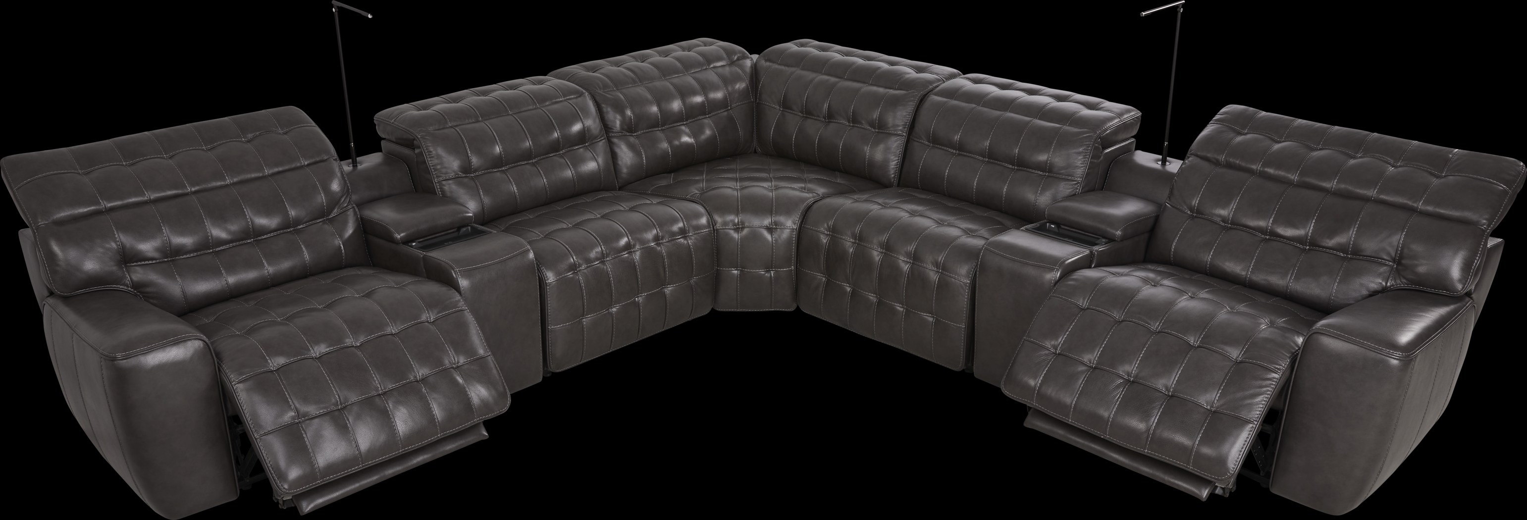 Maddox Manor Dark Gray Leather 7 Pc Dual Power Reclining Sectional - Thumbnail - Image 4