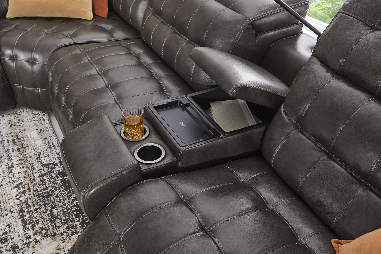 Maddox Manor Dark Gray Leather 10 Pc Dual Power Reclining Sectional Living Room - Thumbnail - Image 6