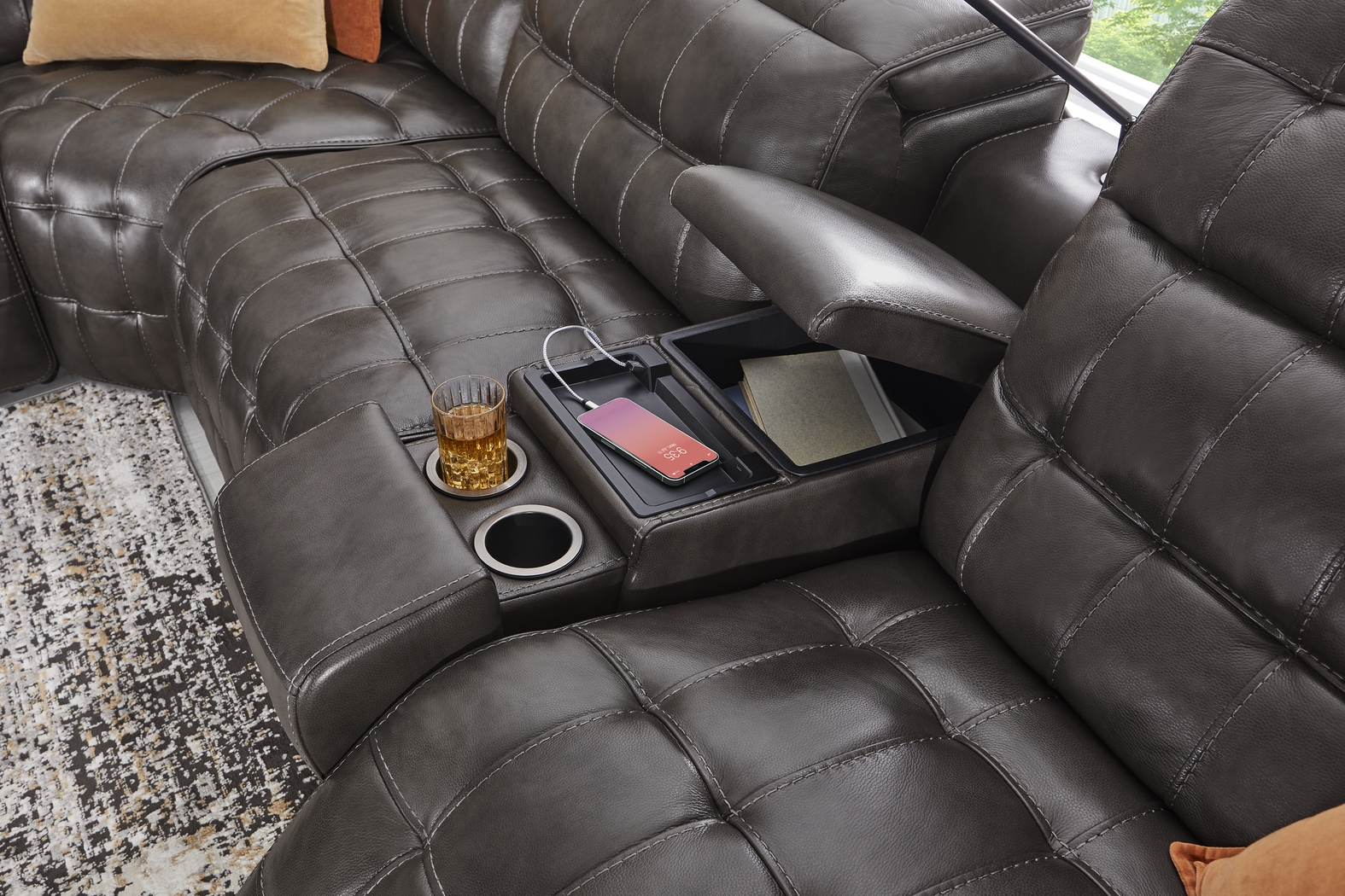 Maddox Manor Dark Gray Leather 10 Pc Dual Power Reclining Sectional Living Room - Thumbnail - Image 7