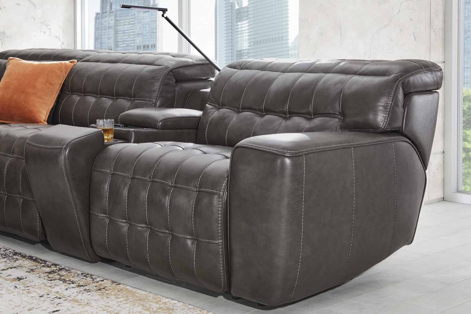 Maddox Manor Dark Gray Leather 10 Pc Dual Power Reclining Sectional Living Room - Thumbnail - Image 8
