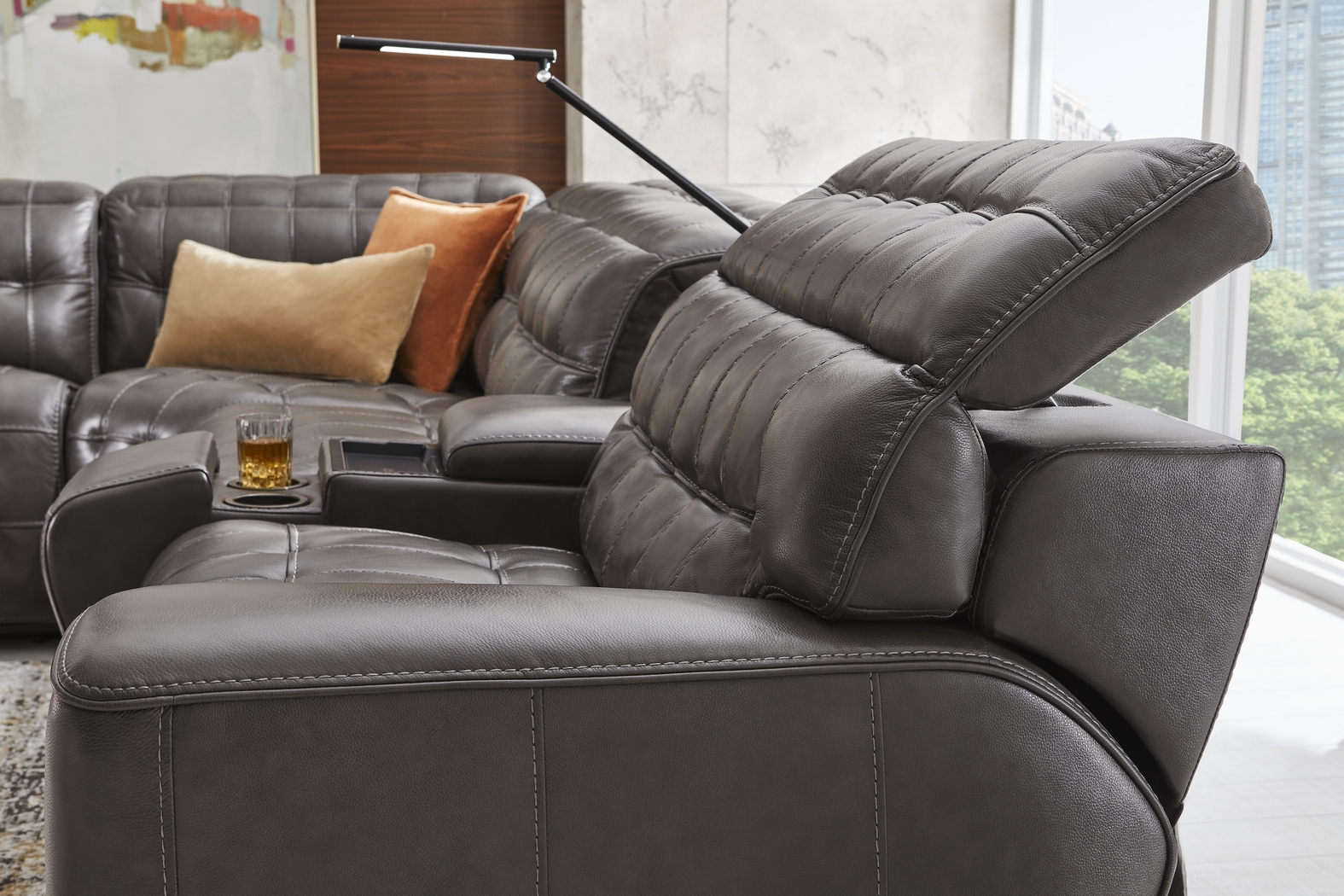 Maddox Manor Dark Gray Leather 10 Pc Dual Power Reclining Sectional Living Room - Thumbnail - Image 11